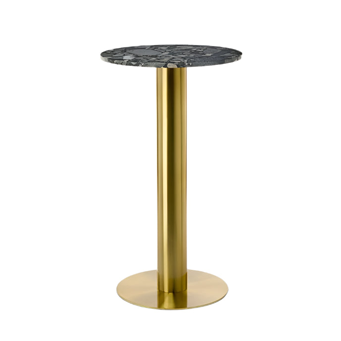 Side table tube stone marble with a brass base