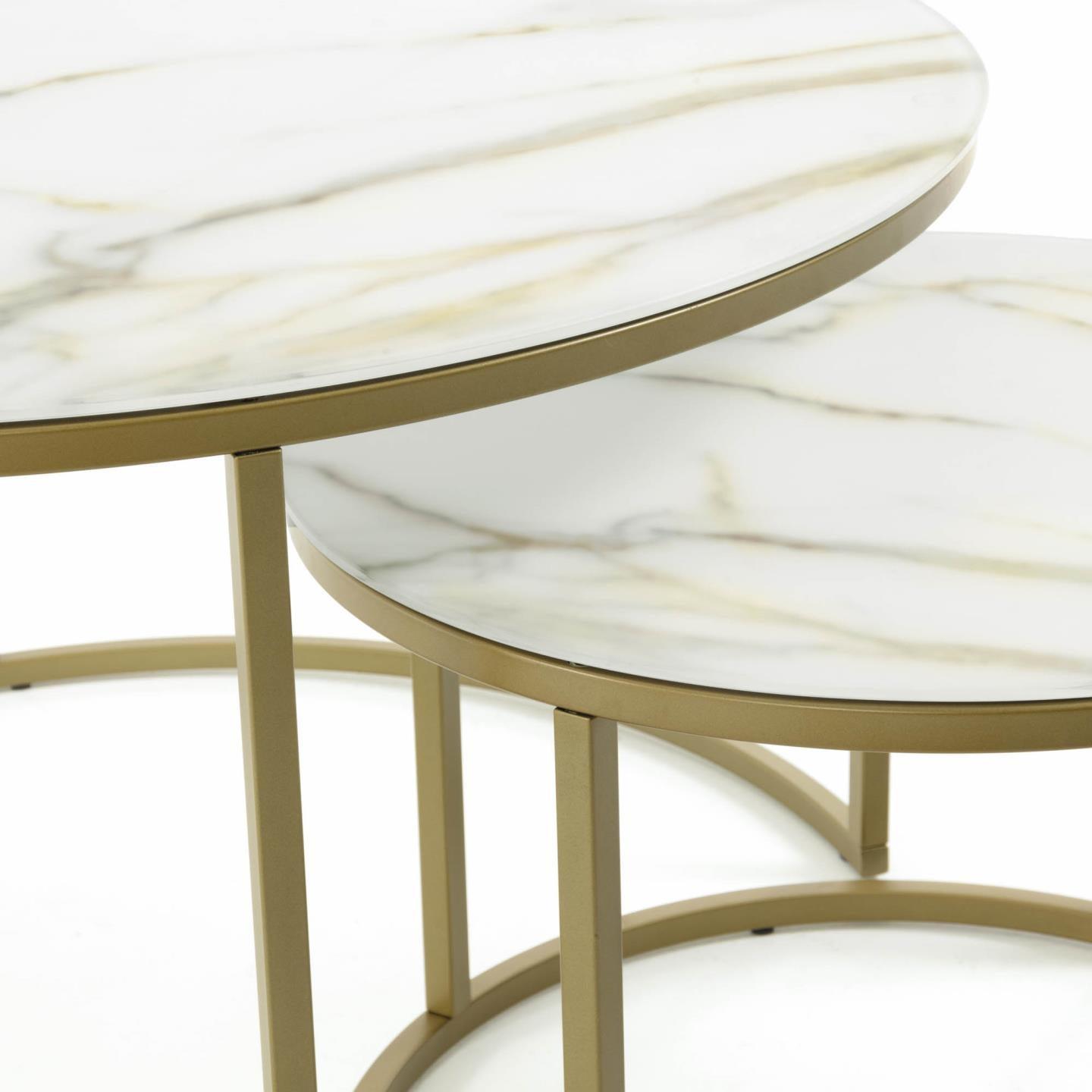 Zestaw stolików bocznych LEONOR biały ze złotą podstawą La Forma    Eye on Design