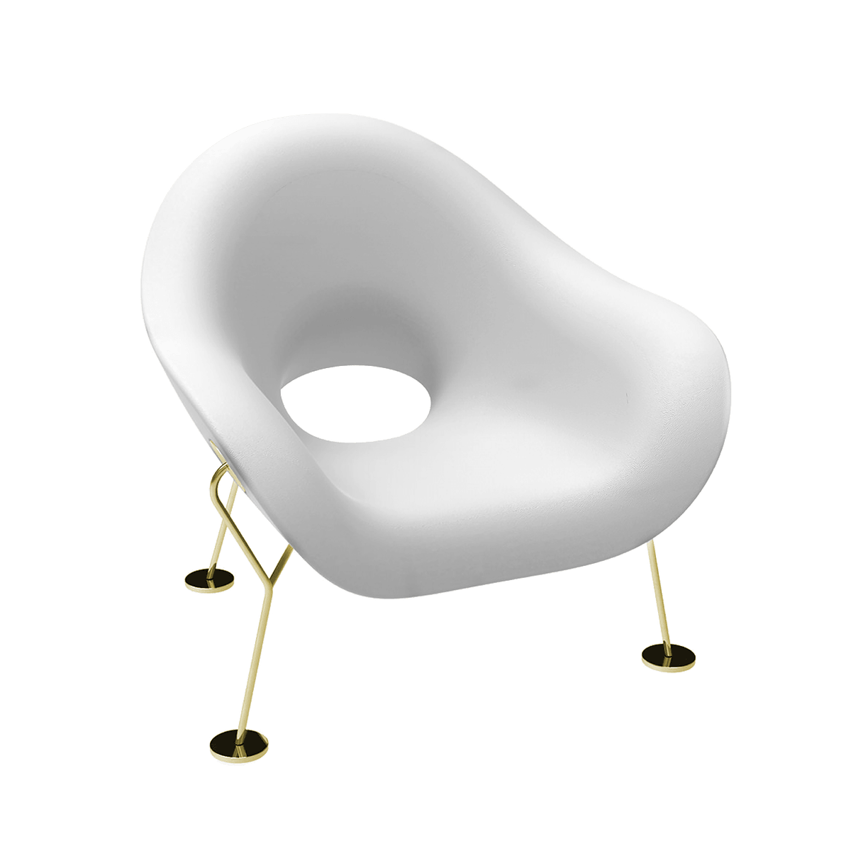 Fotel PUPA biały z podstawą mosiężną Qeeboo    Eye on Design