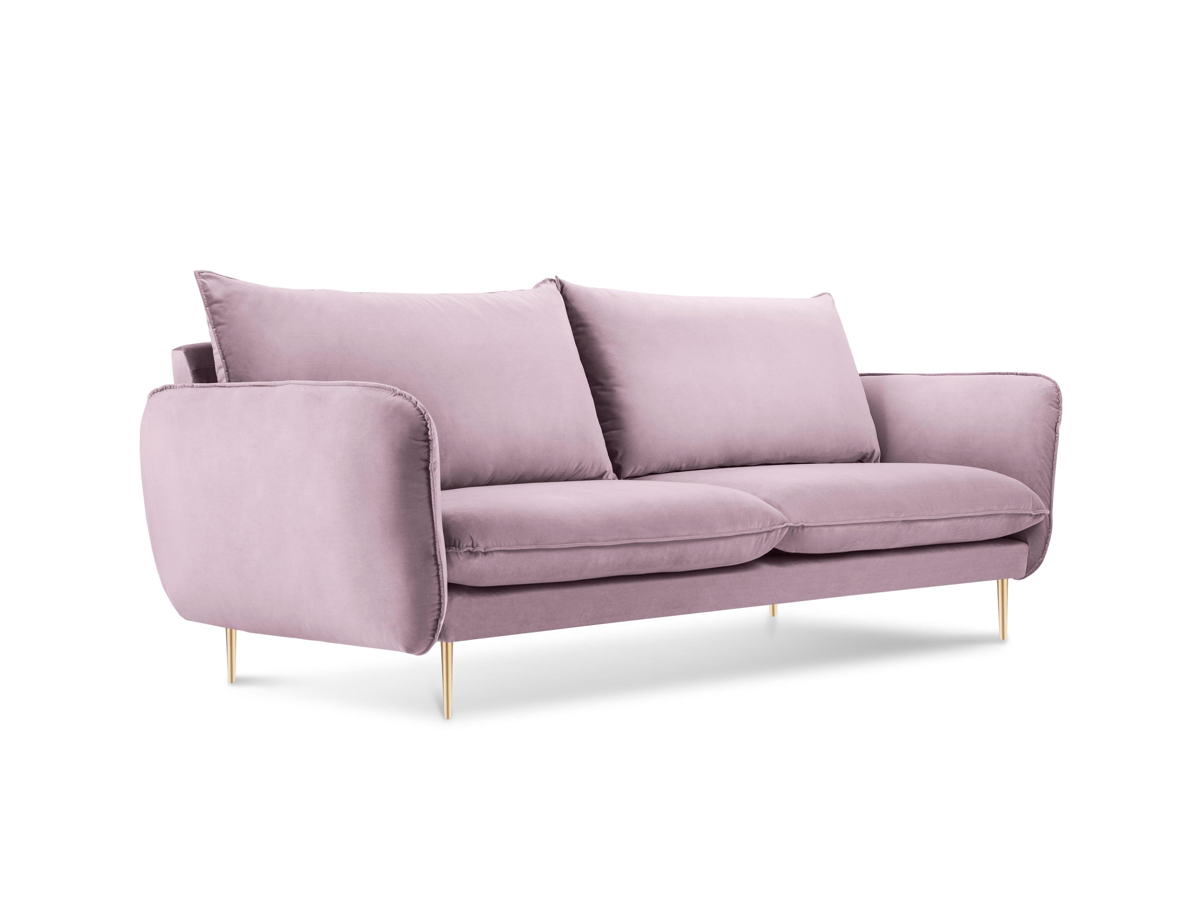 Sofa aksamitna 2-osobowa VIENNA pudrowy róż ze złotą podstawą Cosmopolitan Design    Eye on Design