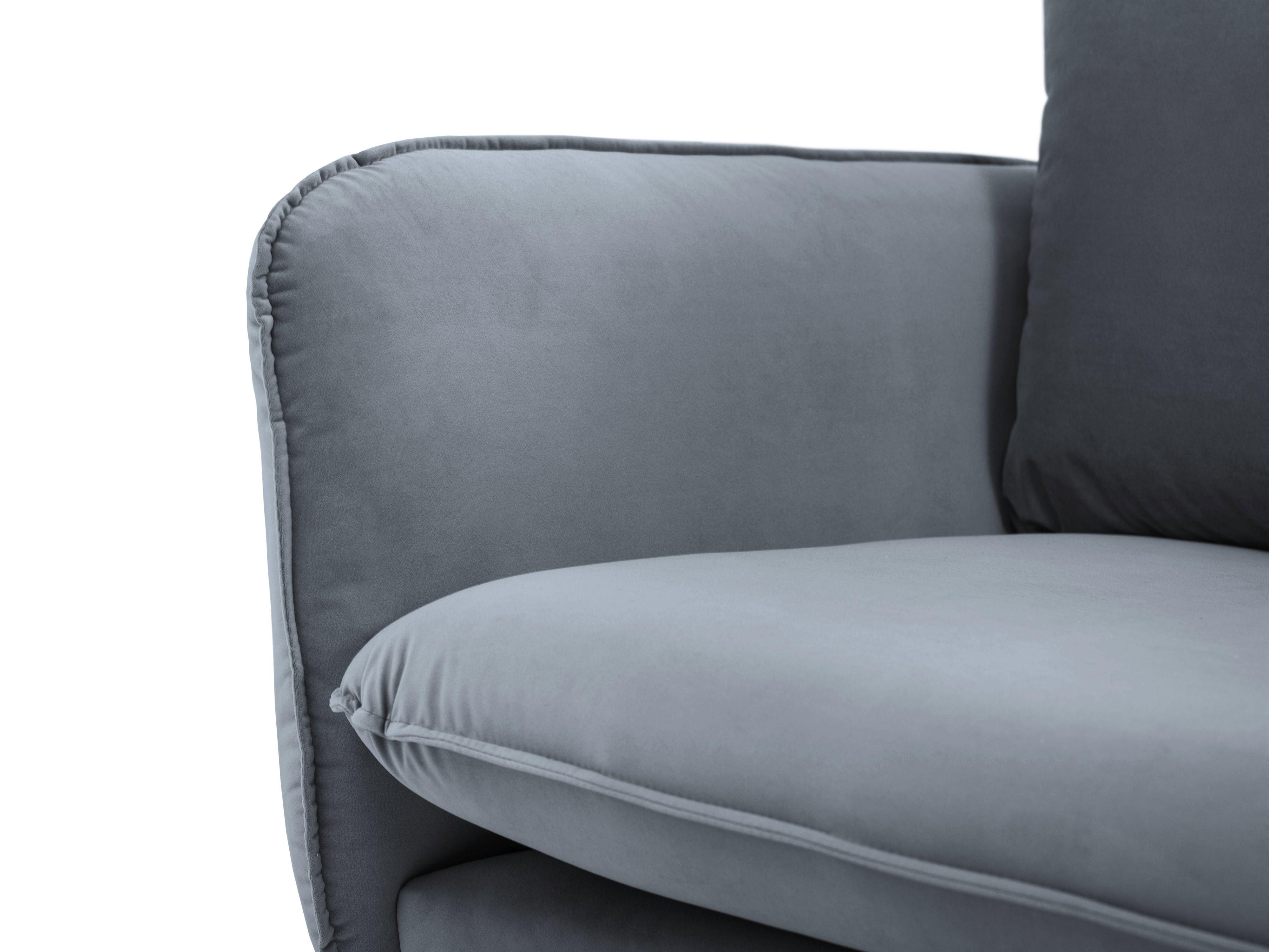 Sofa aksamitna 2-osobowa VIENNA szary ze złotą podstawą, Cosmopolitan Design, Eye on Design