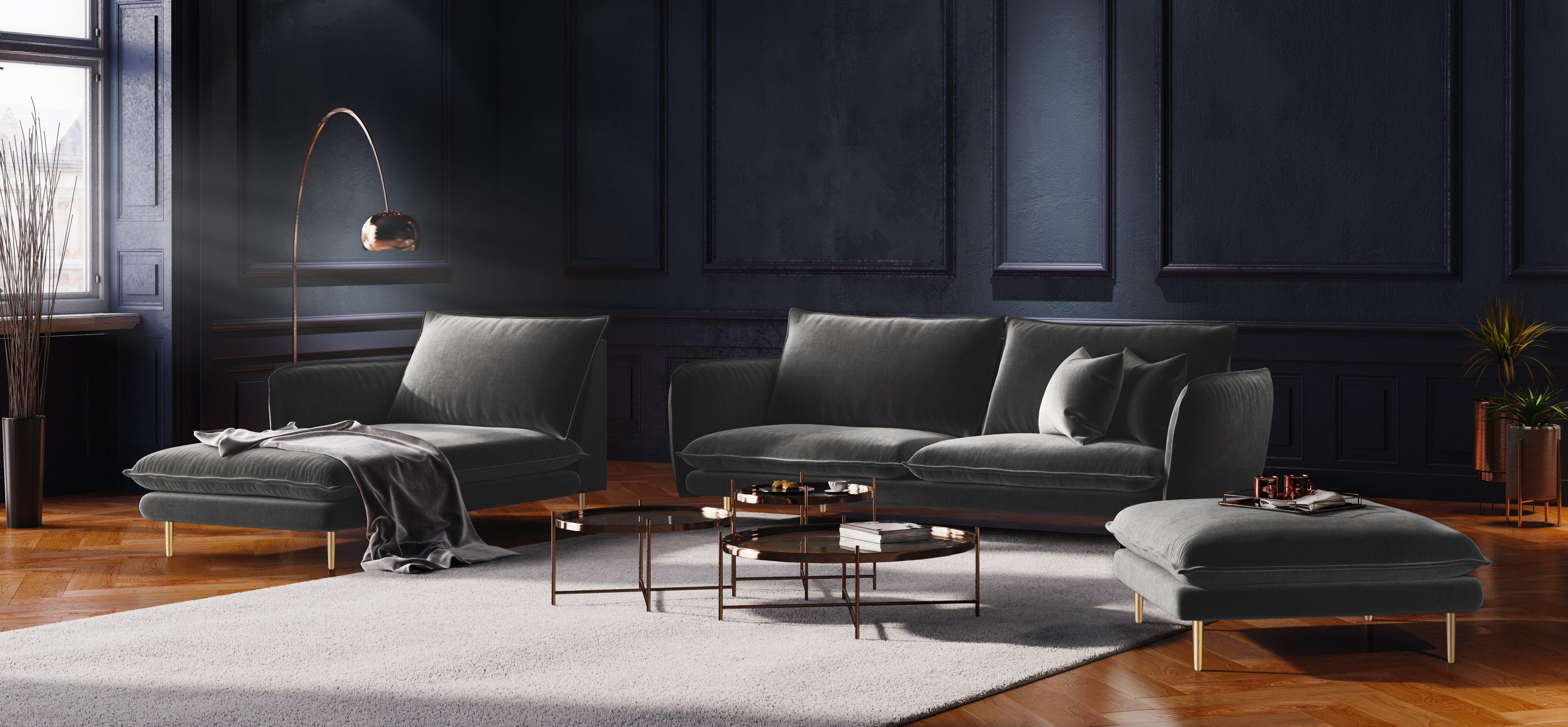 Sofa aksamitna 2-osobowa VIENNA ciemnoszary ze złotą podstawą Cosmopolitan Design    Eye on Design
