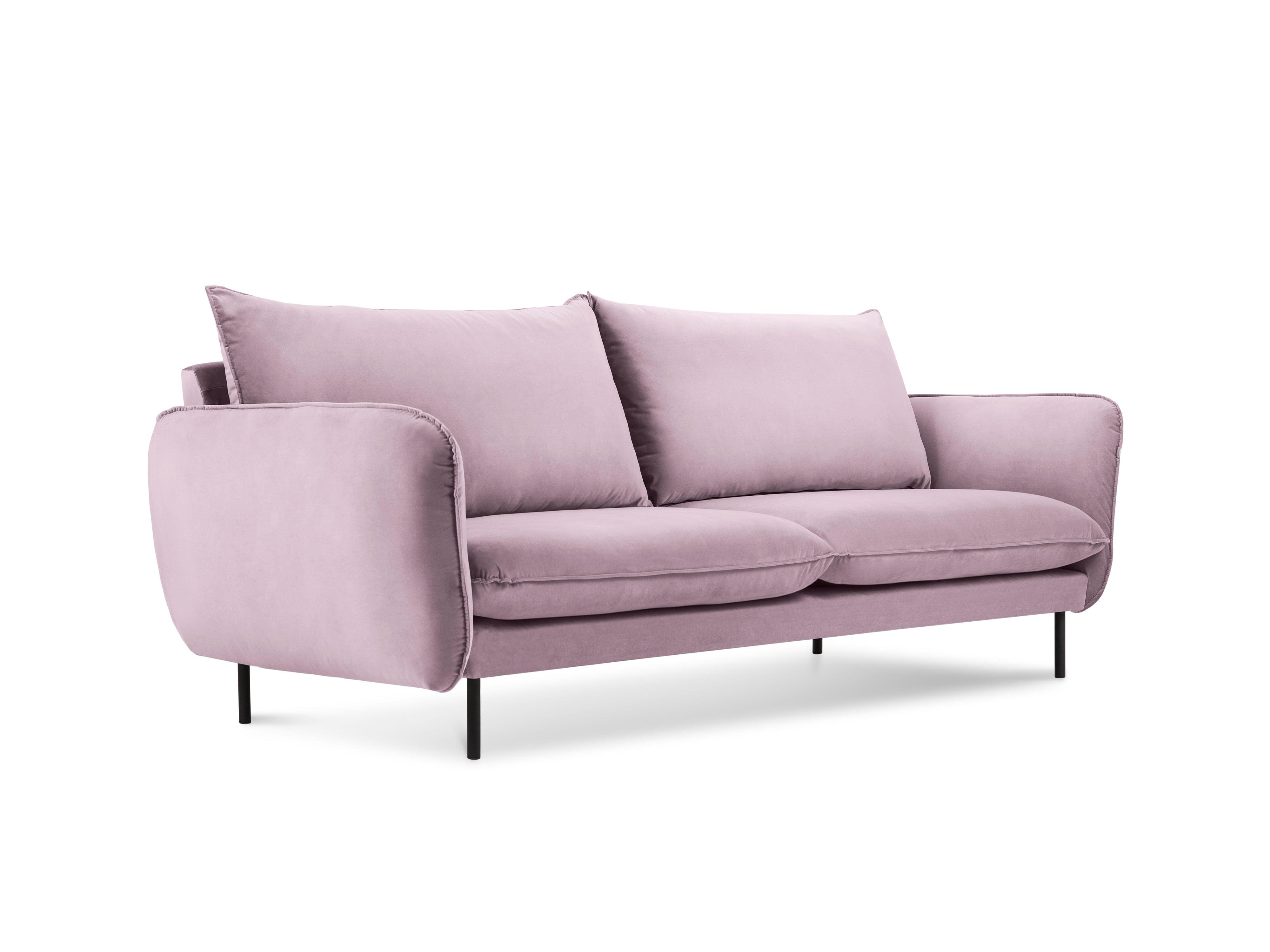 Sofa aksamitna 2-osobowa VIENNA pudrowy róż z czarną podstawą Cosmopolitan Design    Eye on Design