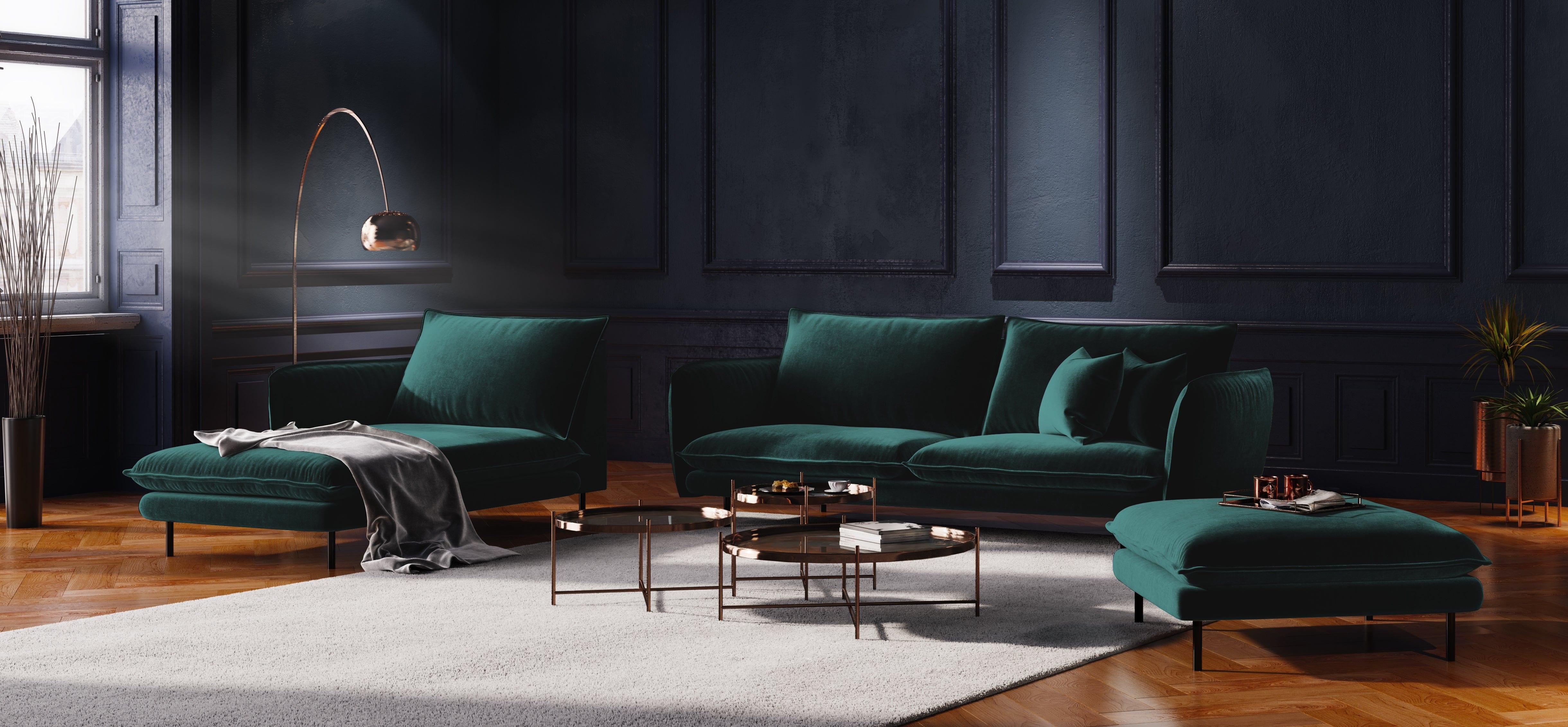Sofa aksamitna 2-osobowa VIENNA morski z czarną podstawą Cosmopolitan Design    Eye on Design