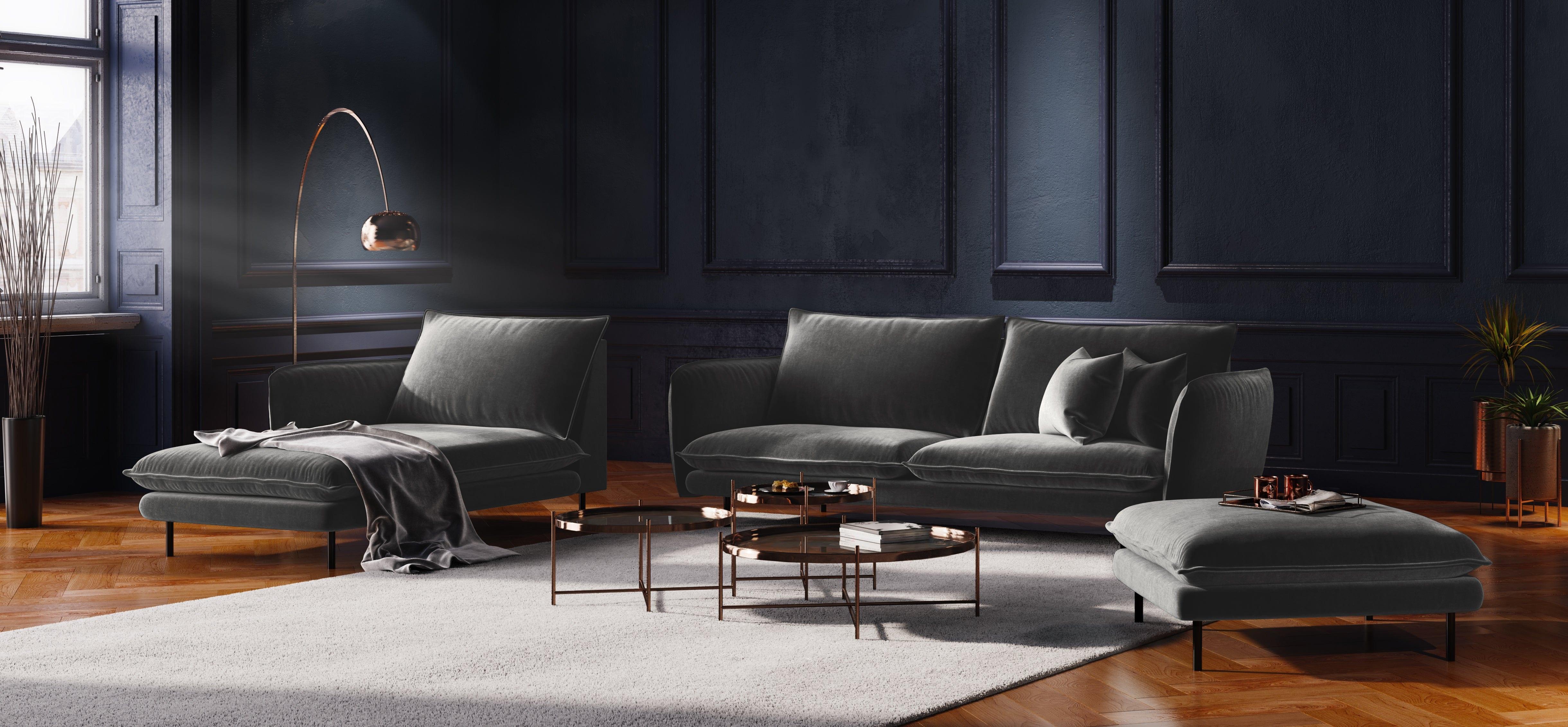 Sofa aksamitna 2-osobowa VIENNA ciemnoszary z czarną podstawą Cosmopolitan Design    Eye on Design