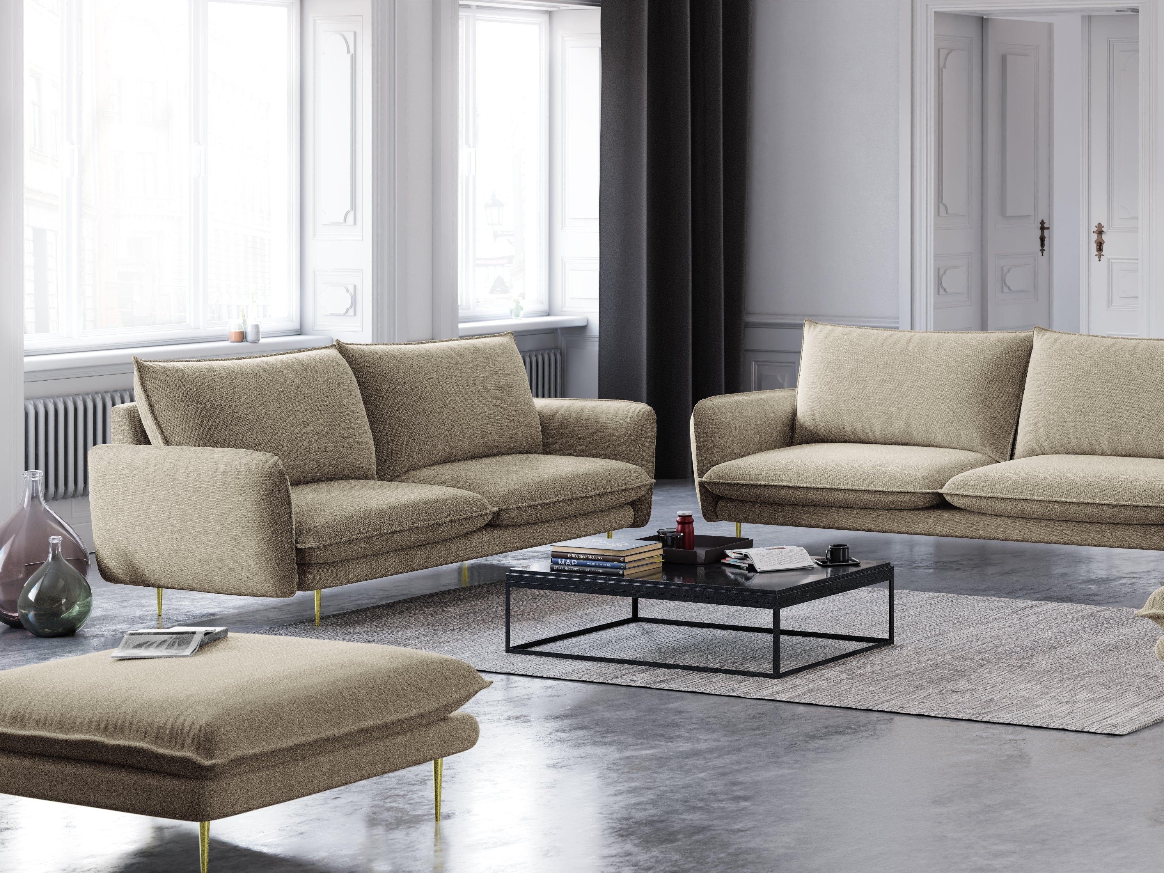 Sofa 2-osobowa VIENNA beżowy ze złotą podstawą Cosmopolitan Design    Eye on Design