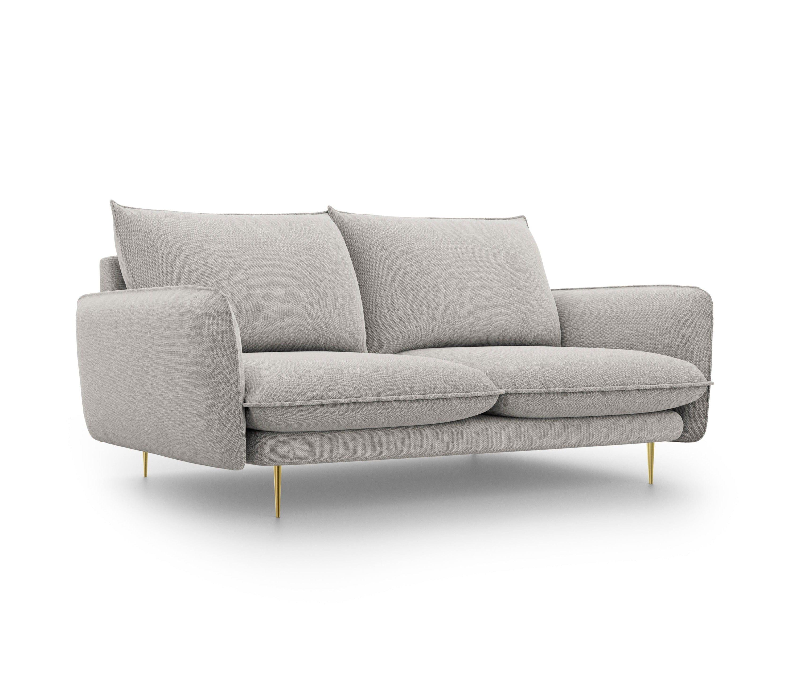 Sofa 2-osobowa VIENNA jasnoszary ze złotą podstawą, Cosmopolitan Design, Eye on Design
