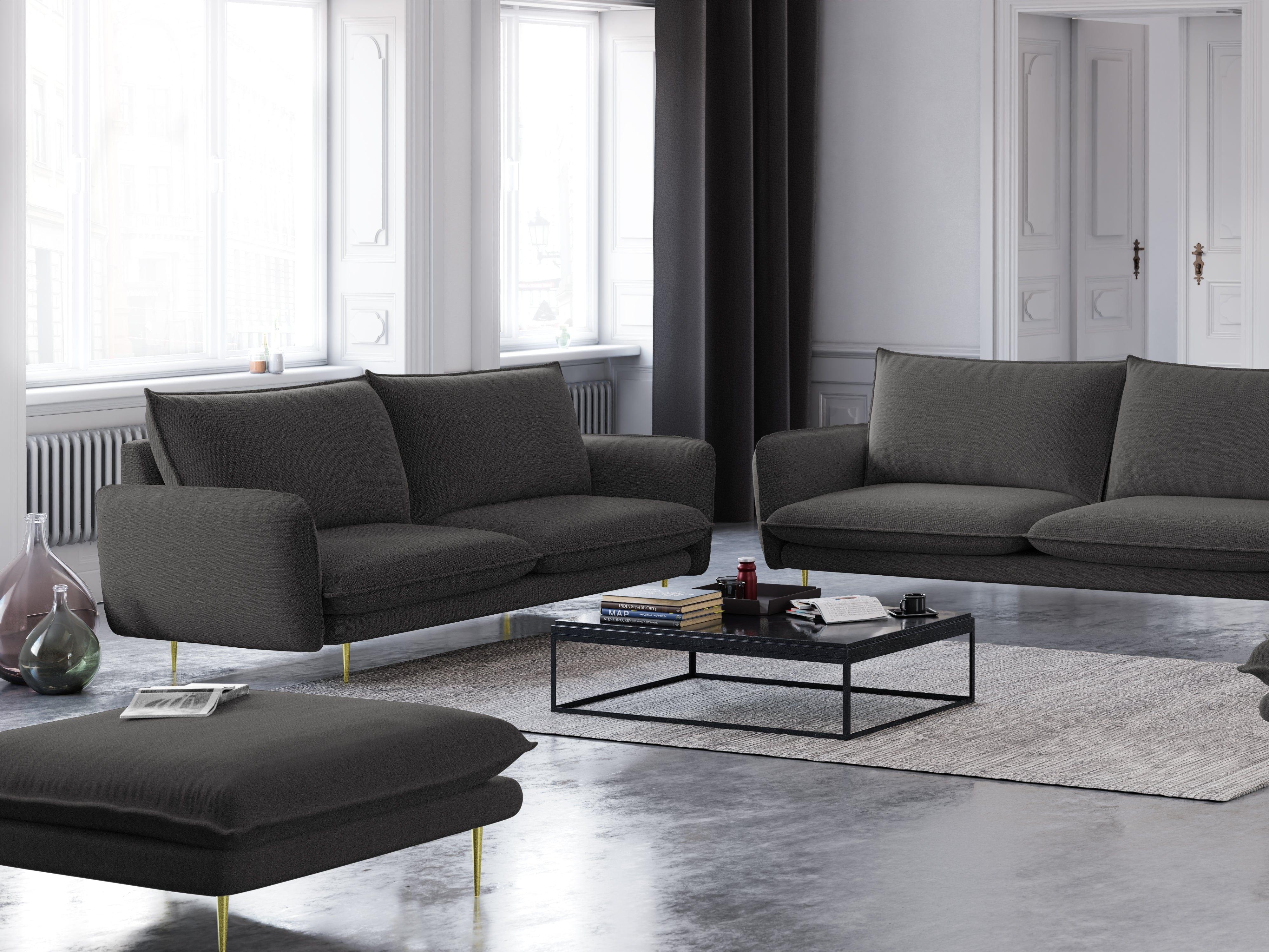 Sofa 2-osobowa VIENNA ciemnoszary ze złotą podstawą Cosmopolitan Design    Eye on Design