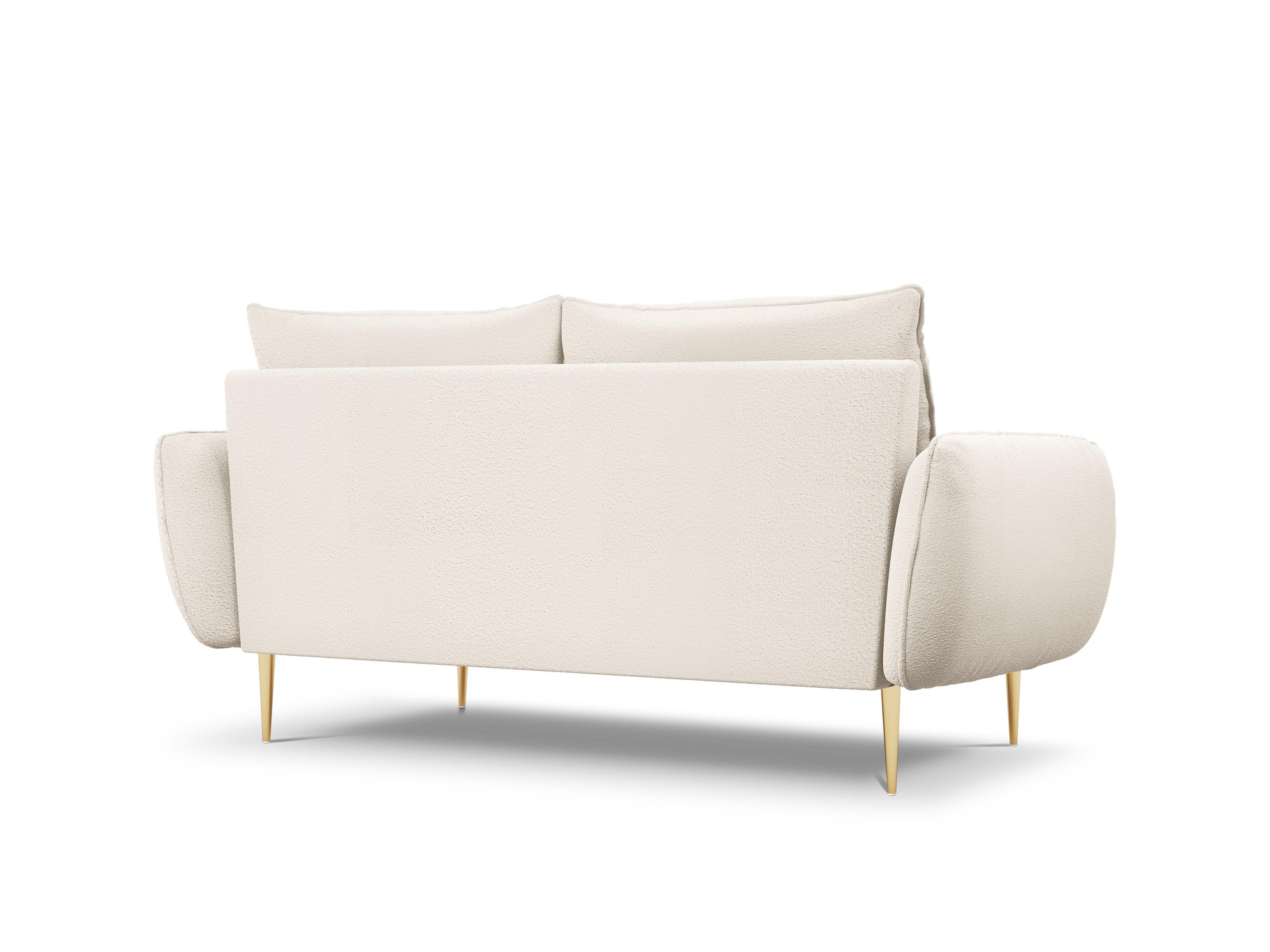 Sofa w tkaninie boucle 2-osobowa VIENNA beżowy ze złotą podstawą Cosmopolitan Design    Eye on Design