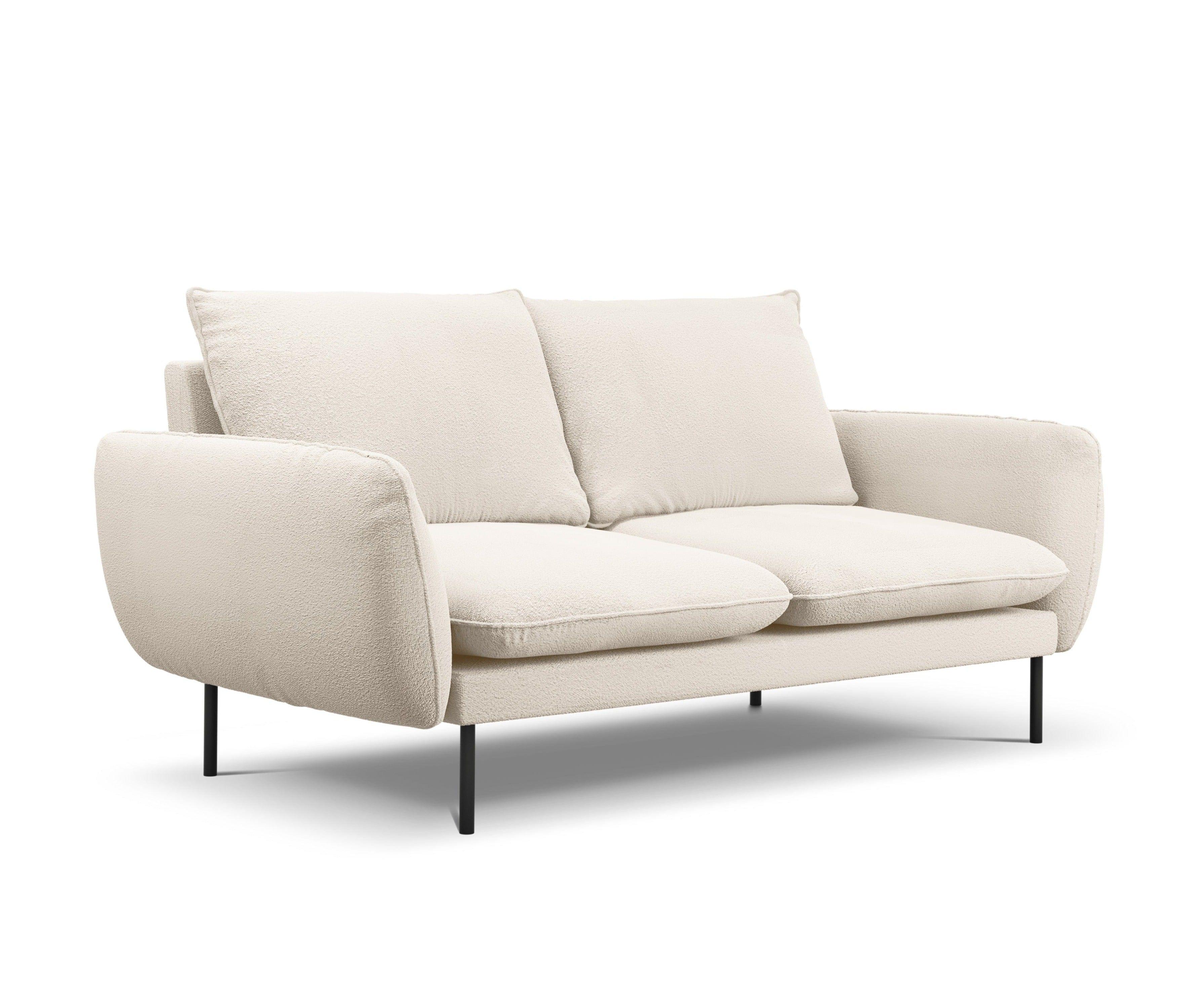 Sofa w tkaninie boucle 2-osobowa VIENNA beżowy z czarną podstawą Cosmopolitan Design    Eye on Design
