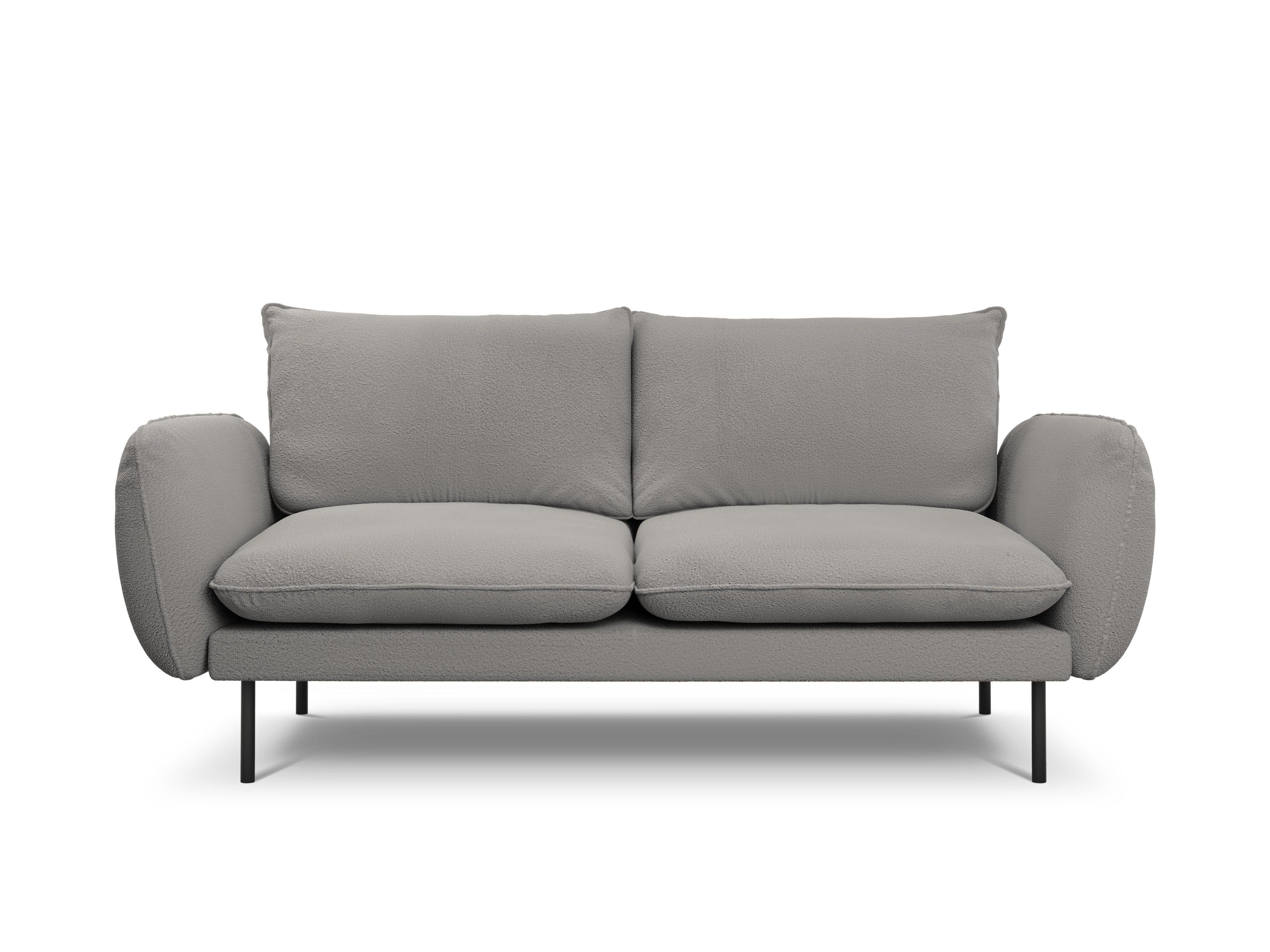 Sofa w tkaninie boucle 2-osobowa VIENNA szary z czarną podstawą Cosmopolitan Design    Eye on Design