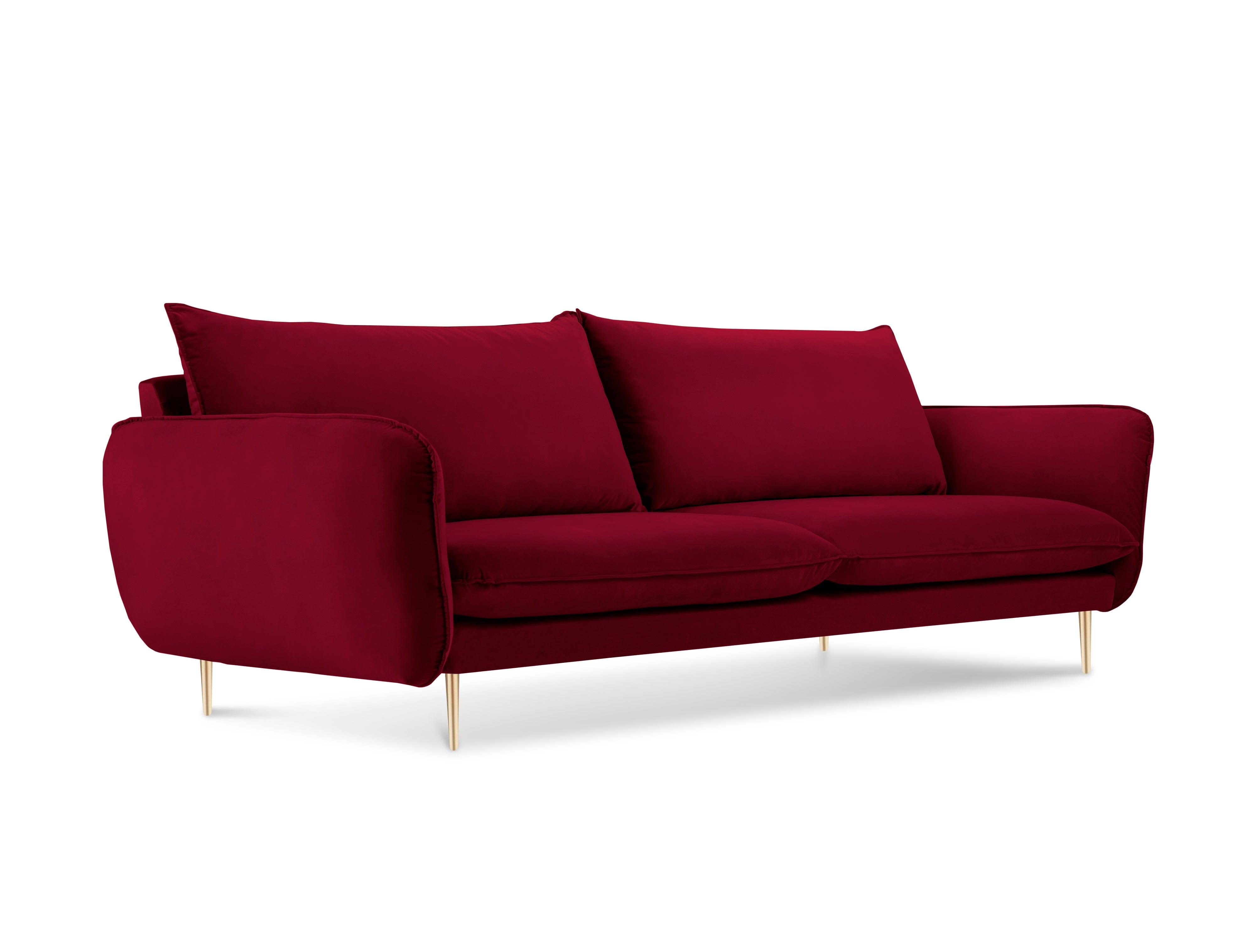 Sofa aksamitna 3-osobowa VIENNA bordowy ze złotą podstawą Cosmopolitan Design    Eye on Design
