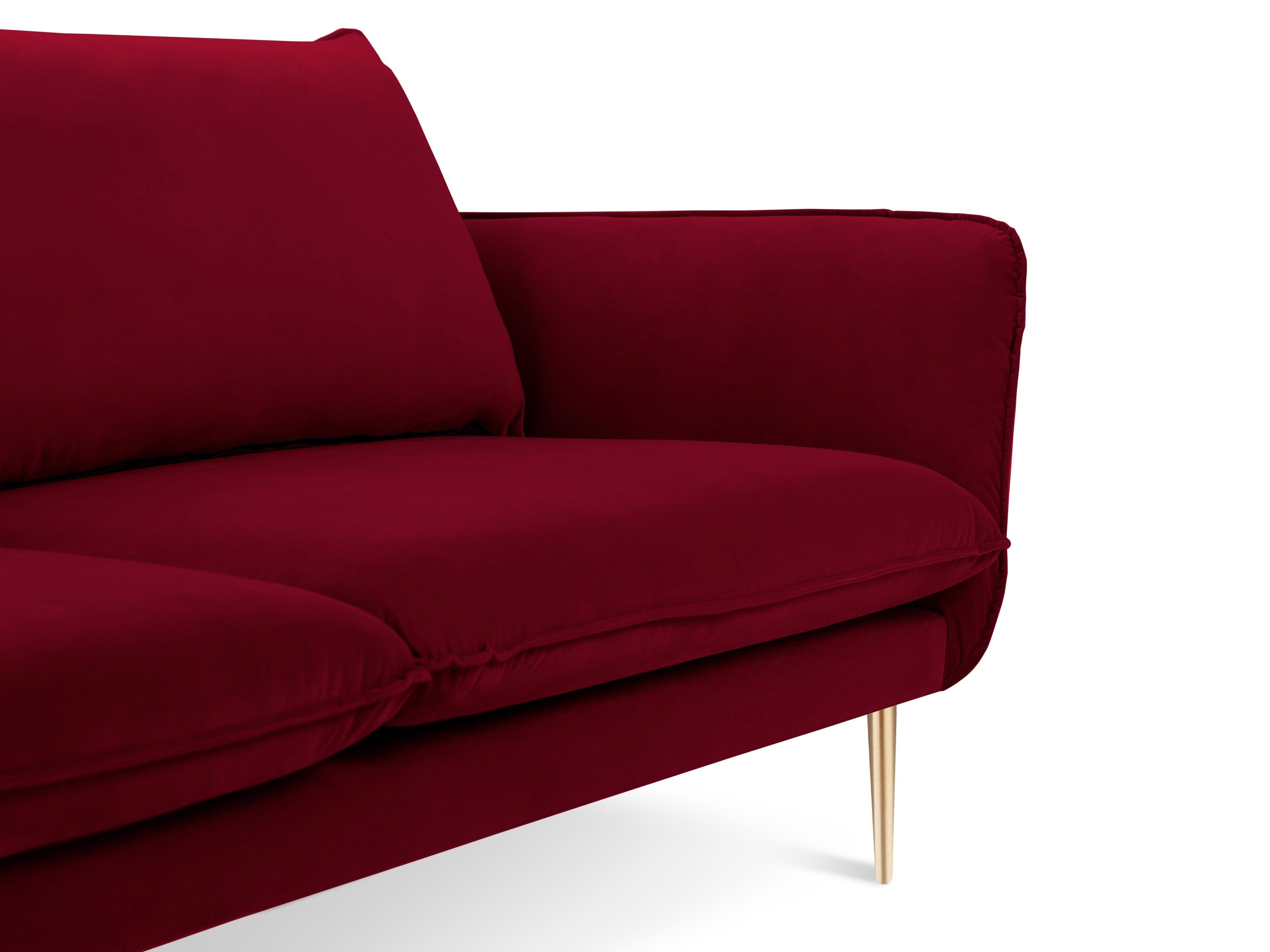 Sofa aksamitna 3-osobowa VIENNA bordowy ze złotą podstawą Cosmopolitan Design    Eye on Design