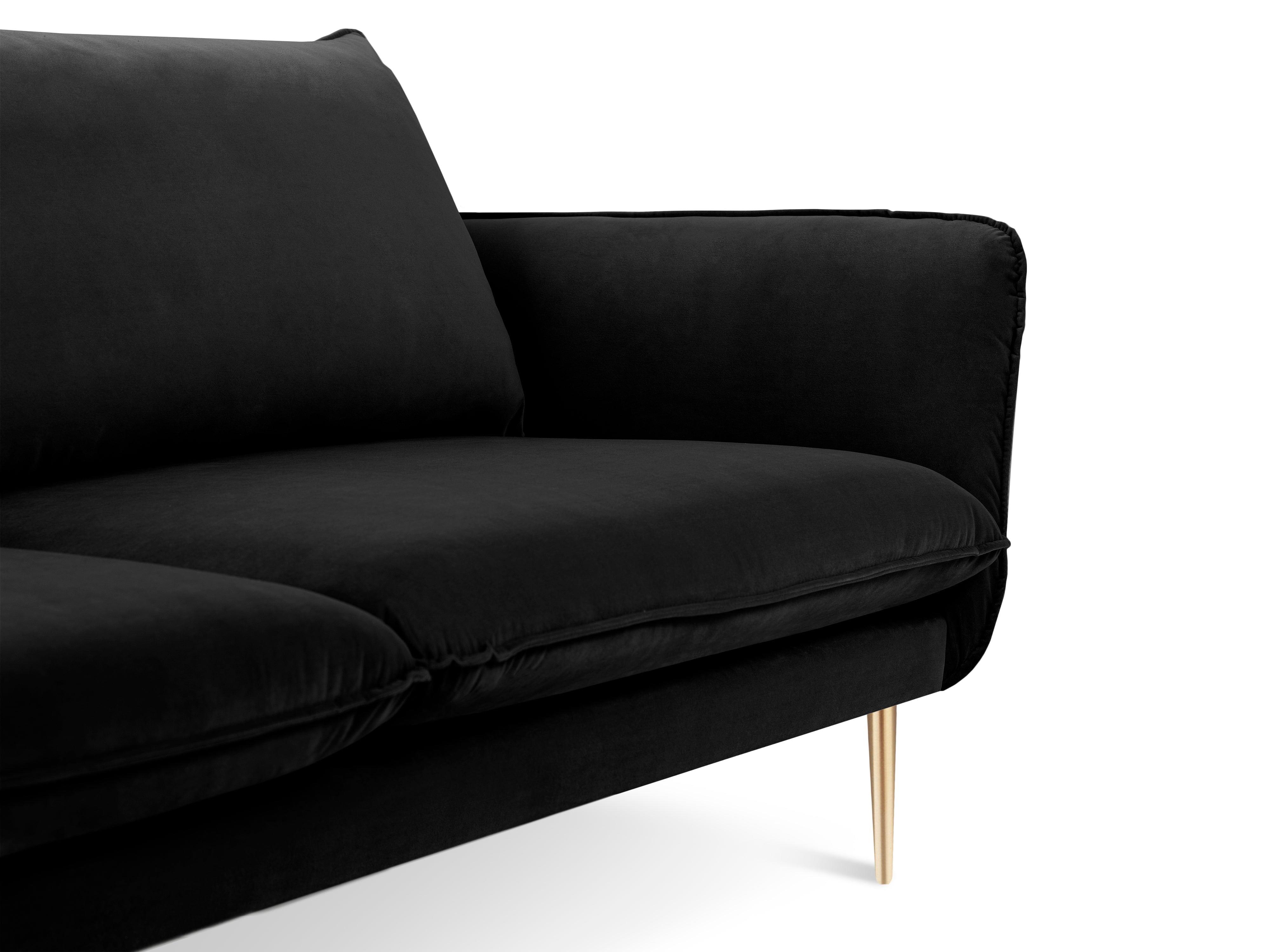 Sofa aksamitna 3-osobowa VIENNA czarny ze złotą podstawą Cosmopolitan Design    Eye on Design