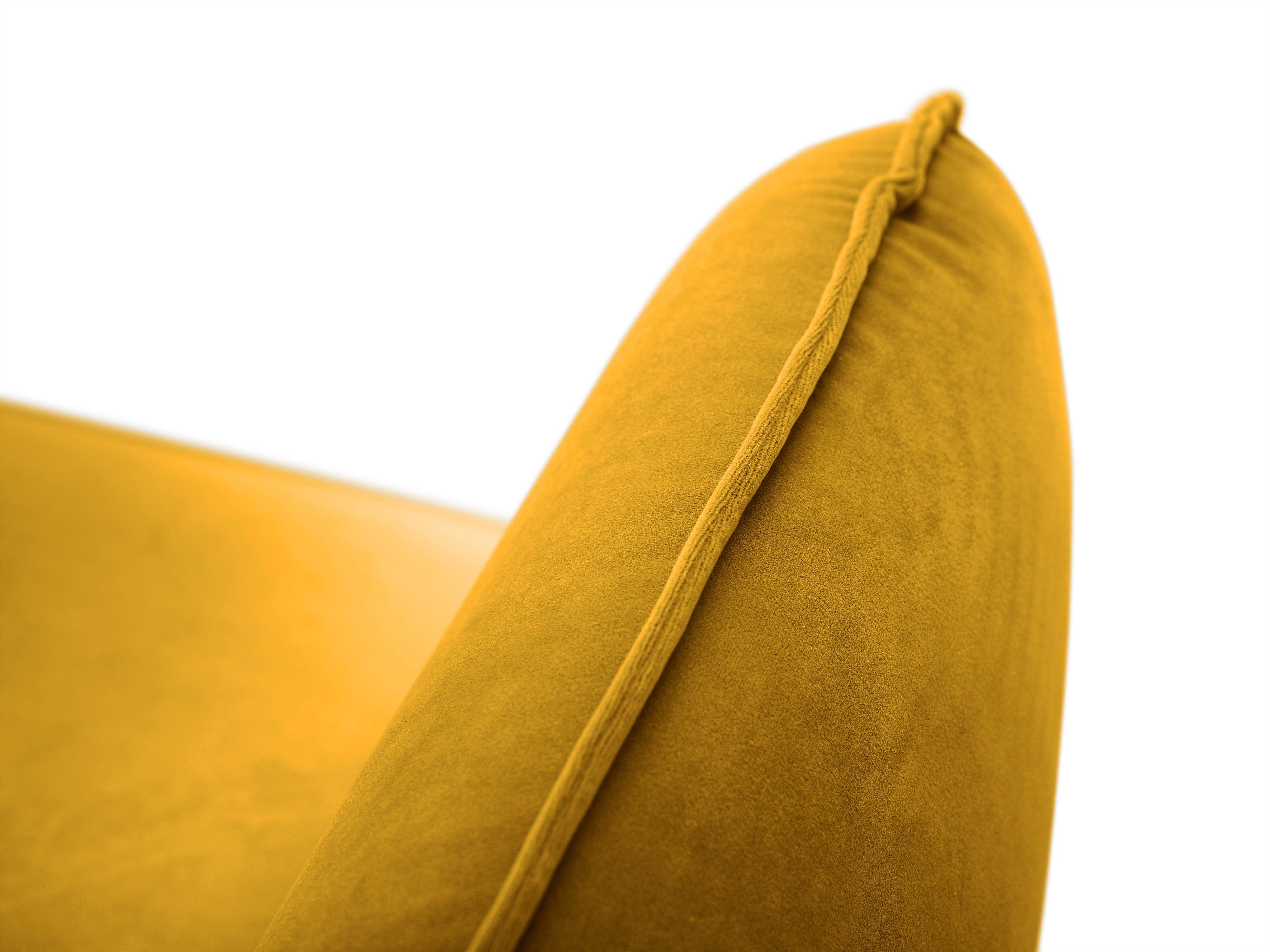 Sofa aksamitna 3-osobowa VIENNA żółty ze złotą podstawą Cosmopolitan Design    Eye on Design