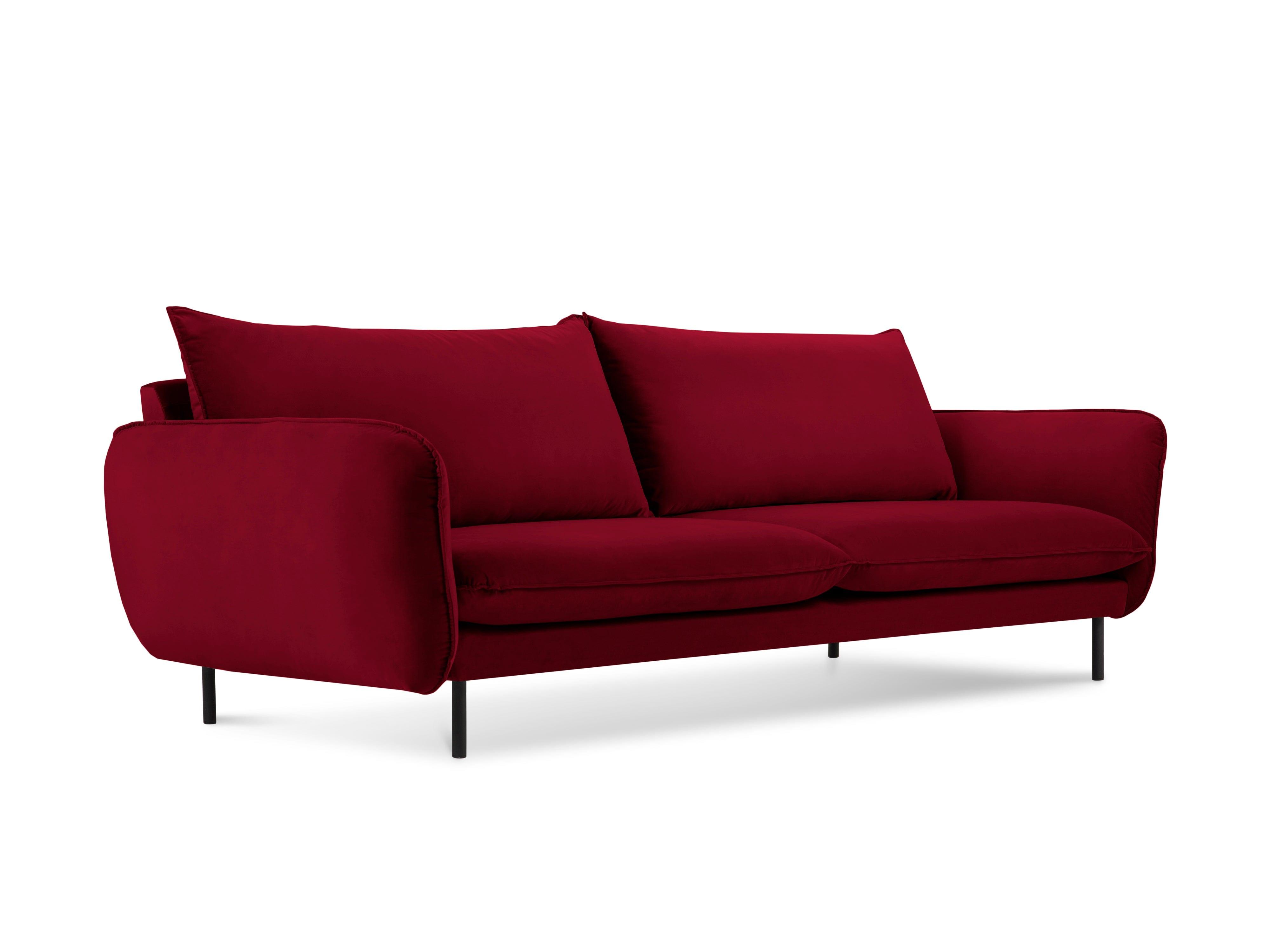 Sofa aksamitna 3-osobowa VIENNA bordowy z czarną podstawą Cosmopolitan Design    Eye on Design