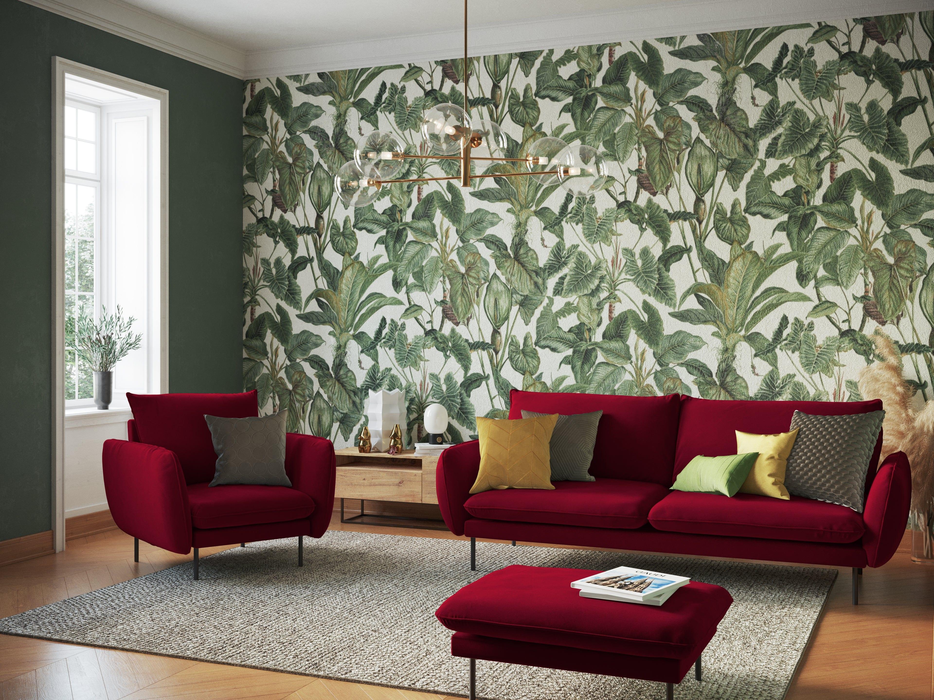 Sofa aksamitna 3-osobowa VIENNA bordowy z czarną podstawą Cosmopolitan Design    Eye on Design