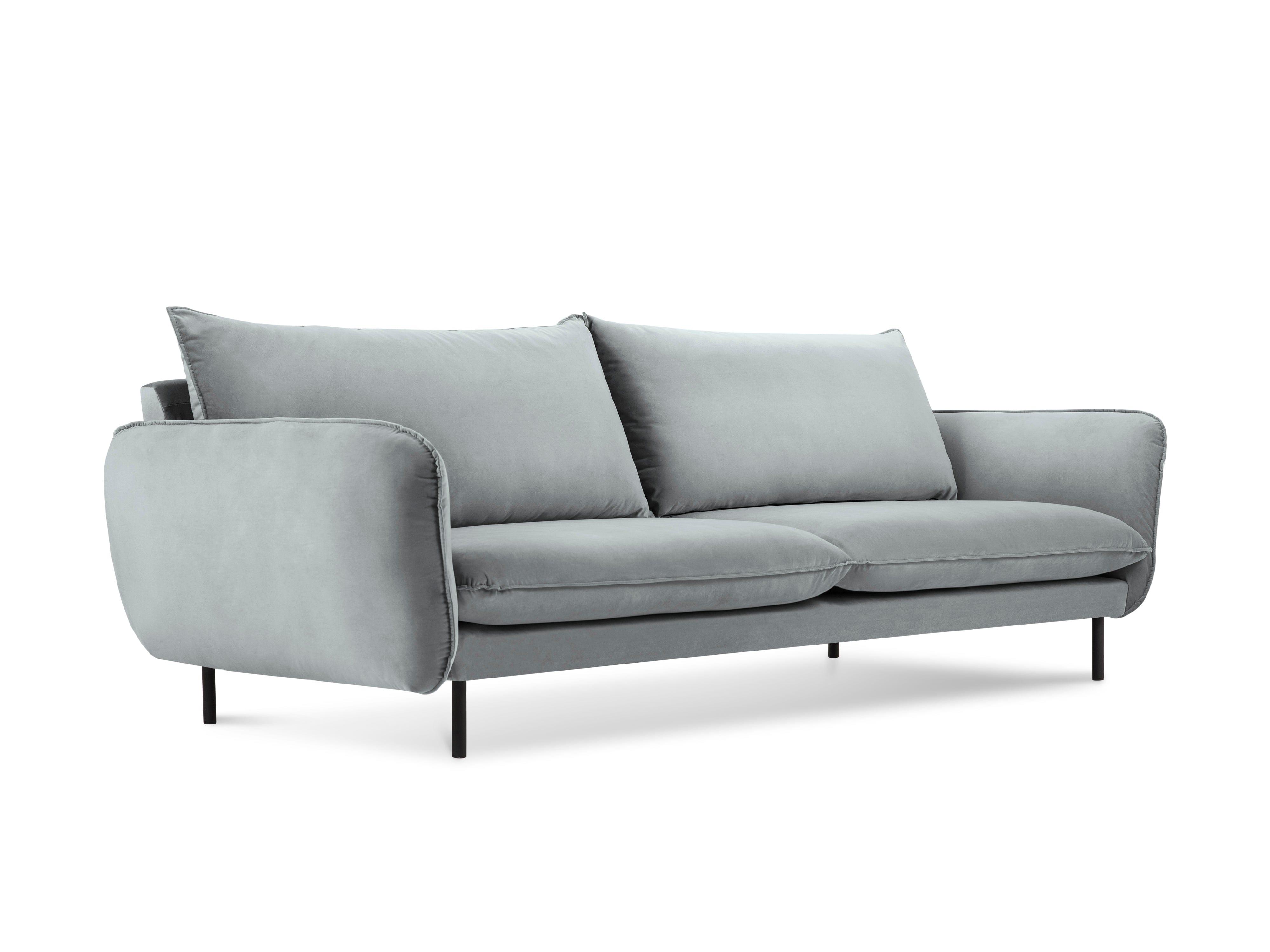 Sofa aksamitna 3-osobowa VIENNA jasnoszary z czarną podstawą Cosmopolitan Design    Eye on Design