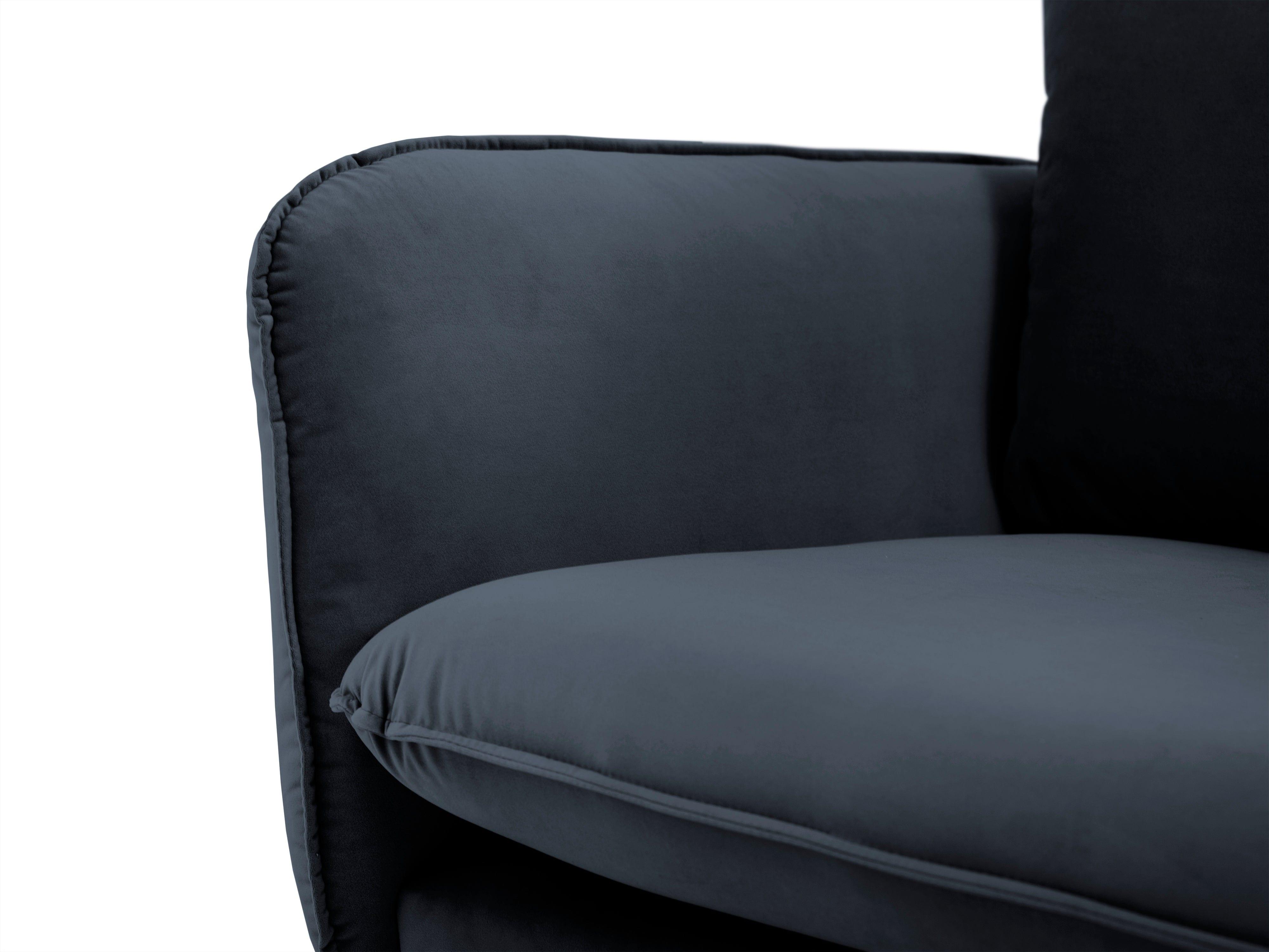 Sofa aksamitna 3-osobowa VIENNA granatowy z czarną podstawą Cosmopolitan Design    Eye on Design