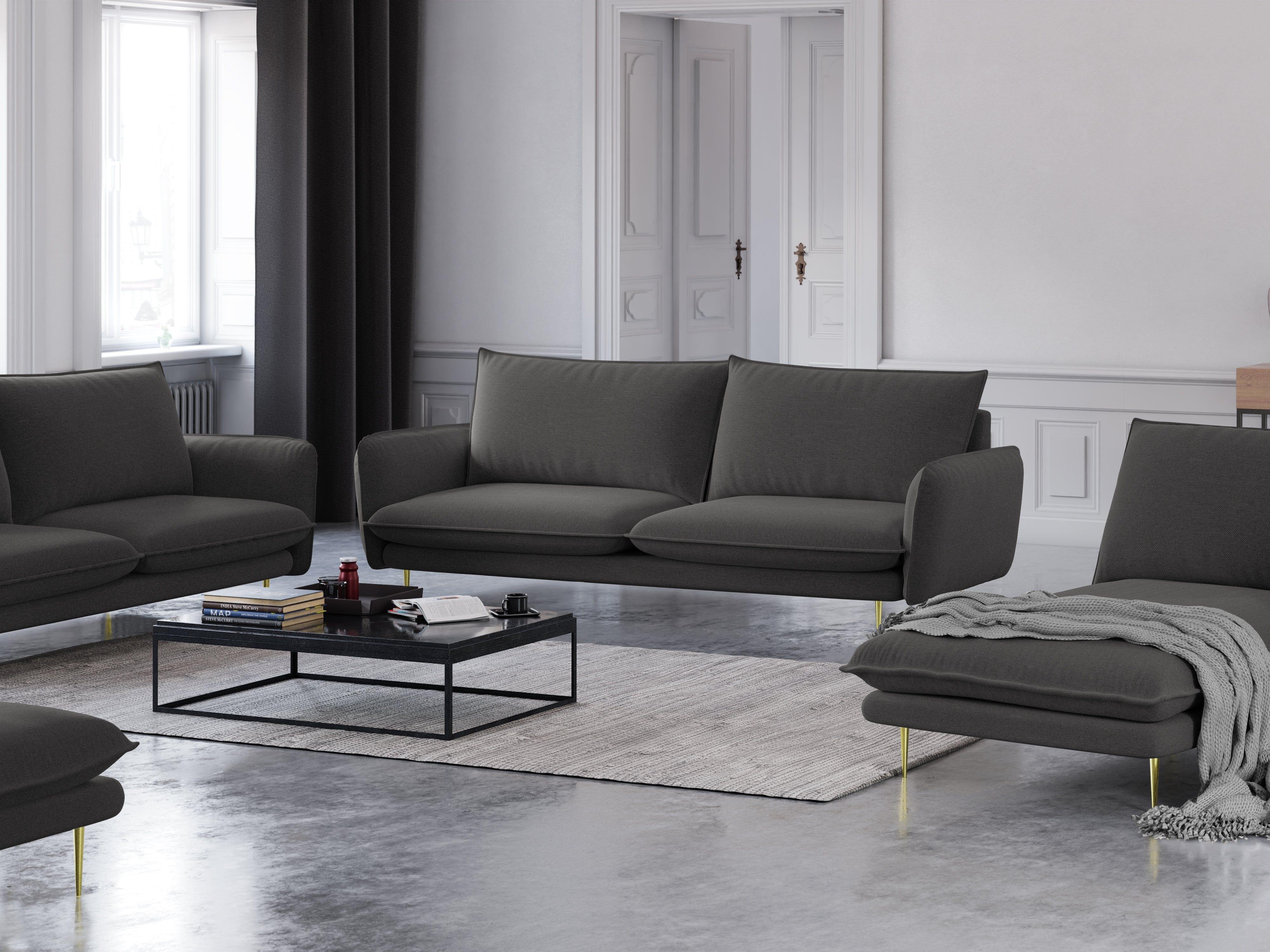 Sofa 3-osobowa VIENNA ciemnoszary ze złotą podstawą Cosmopolitan Design    Eye on Design