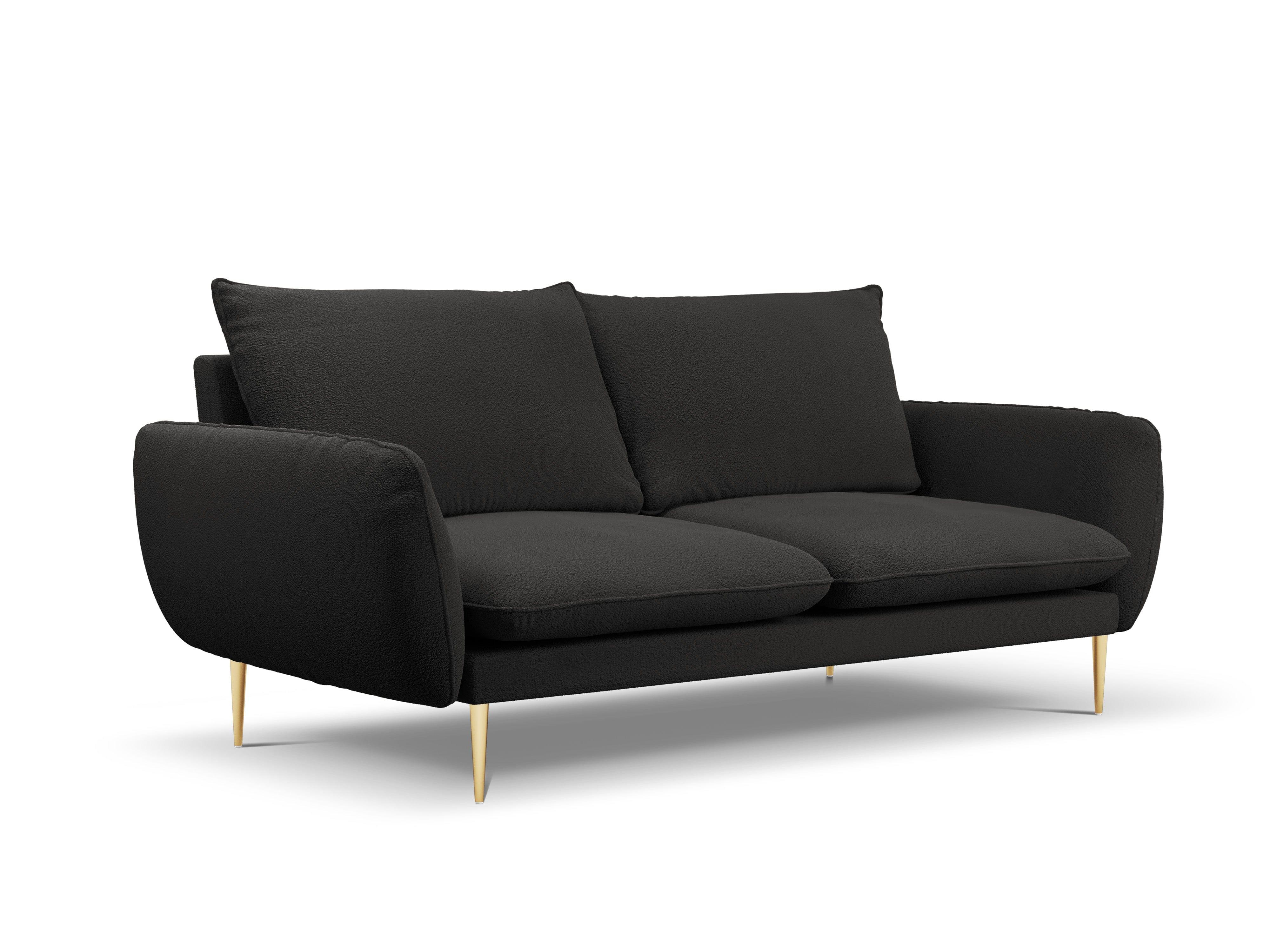 Sofa w tkaninie boucle 3-osobowa VIENNA czarny ze złotą podstawą Cosmopolitan Design    Eye on Design