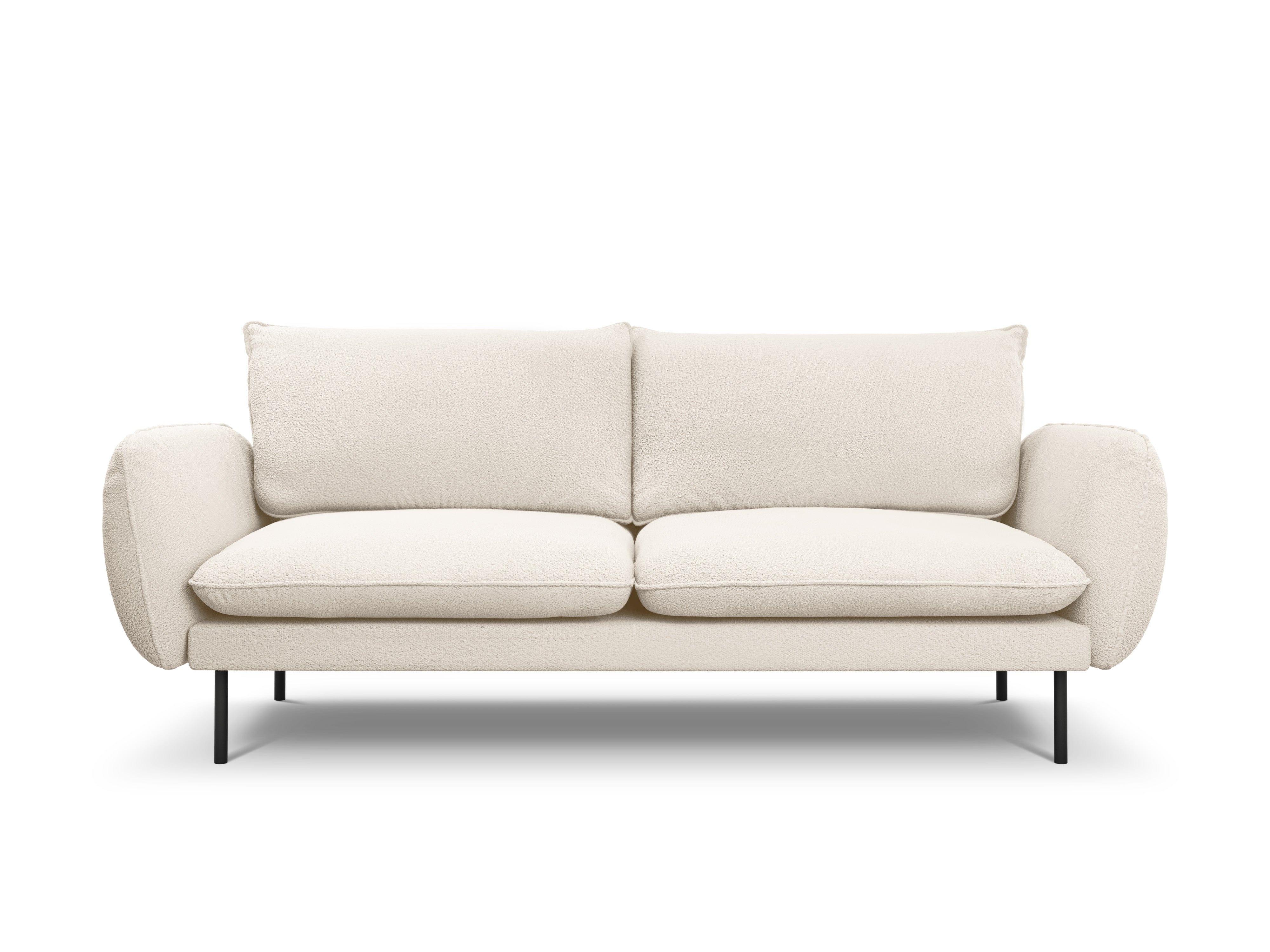 Sofa w tkaninie boucle 3-osobowa VIENNA beżowy z czarną podstawą Cosmopolitan Design    Eye on Design