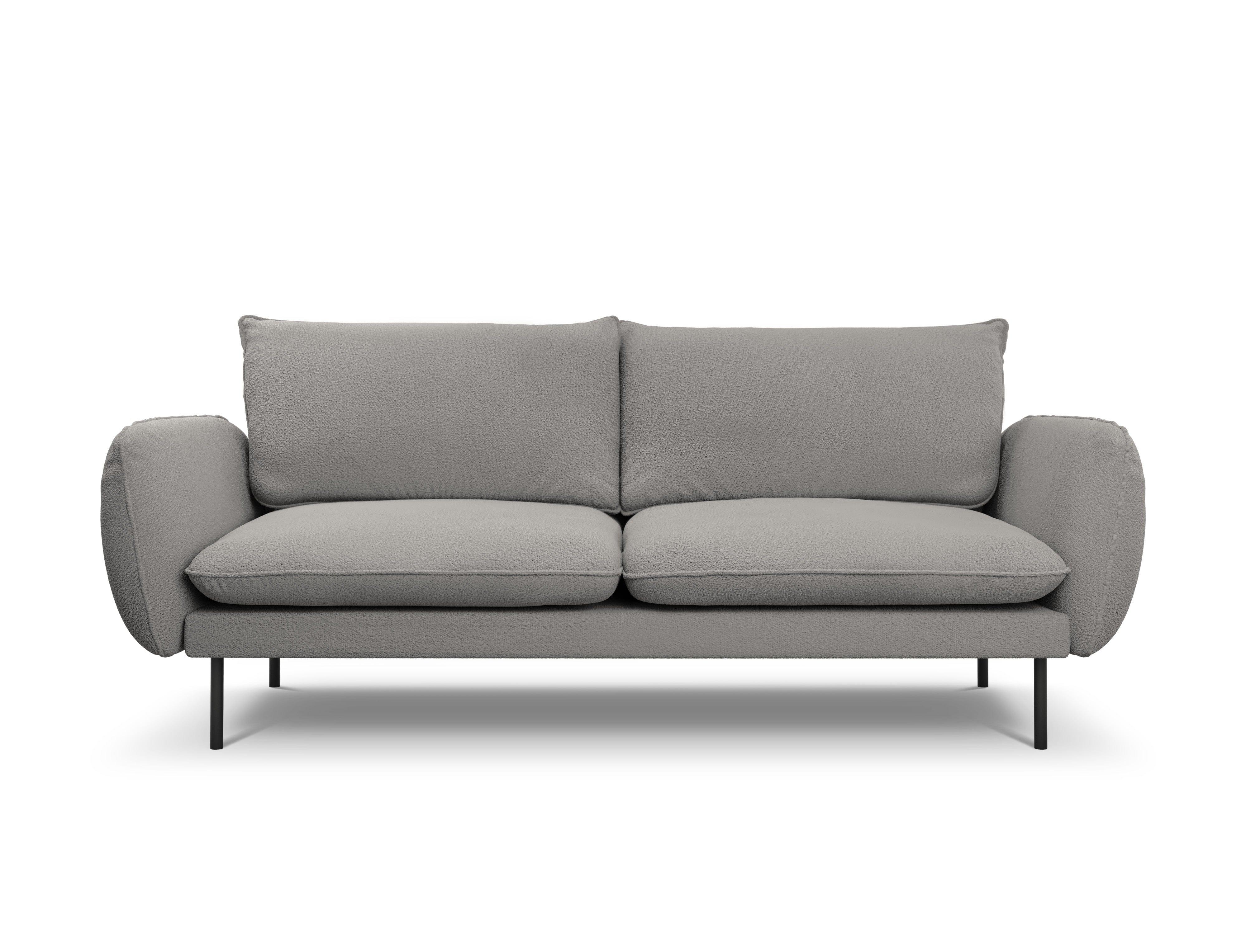 Sofa w tkaninie boucle 3-osobowa VIENNA szary z czarną podstawą Cosmopolitan Design    Eye on Design