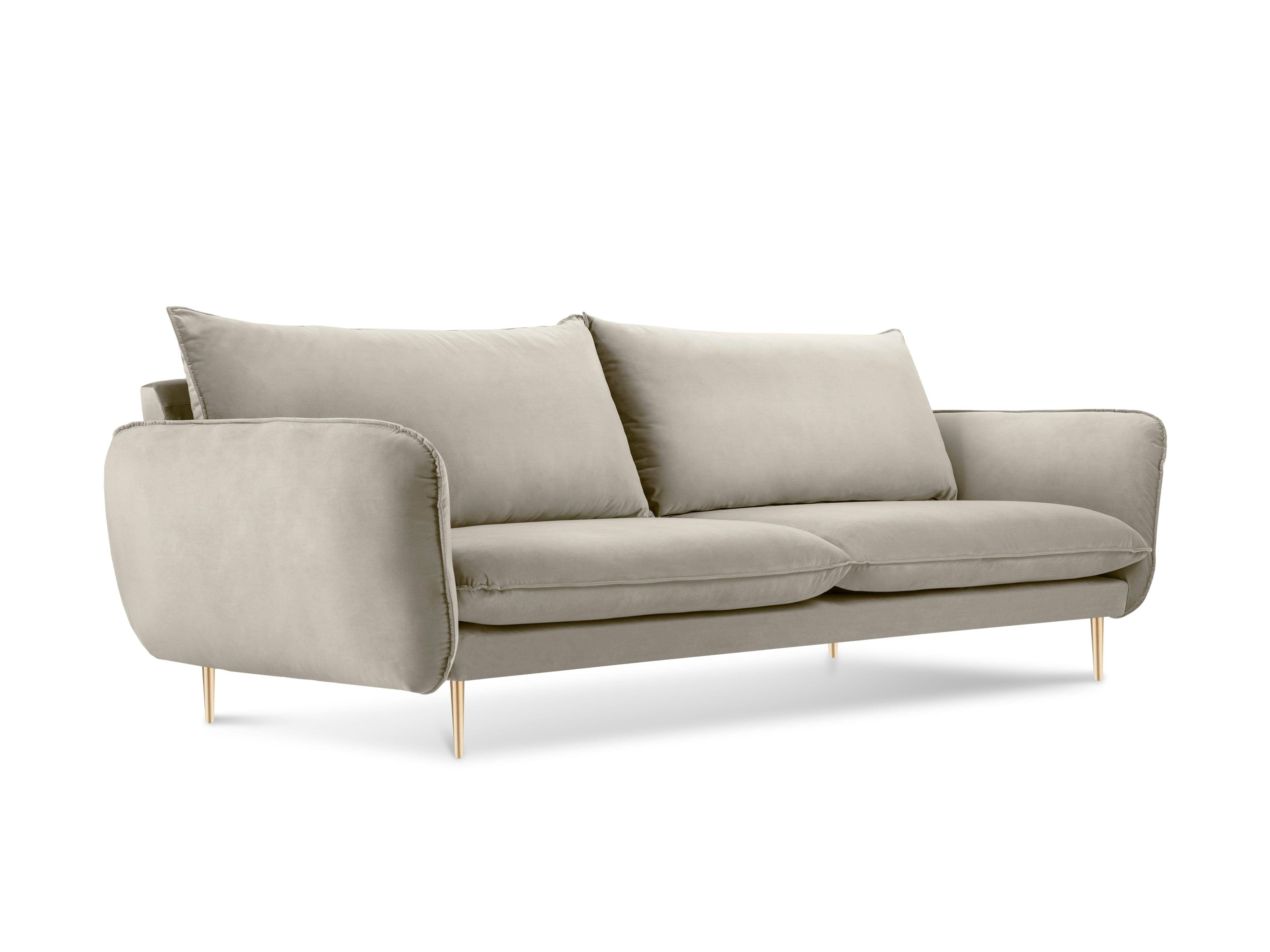 Sofa aksamitna 4-osobowa VIENNA beżowy ze złotą podstawą Cosmopolitan Design    Eye on Design