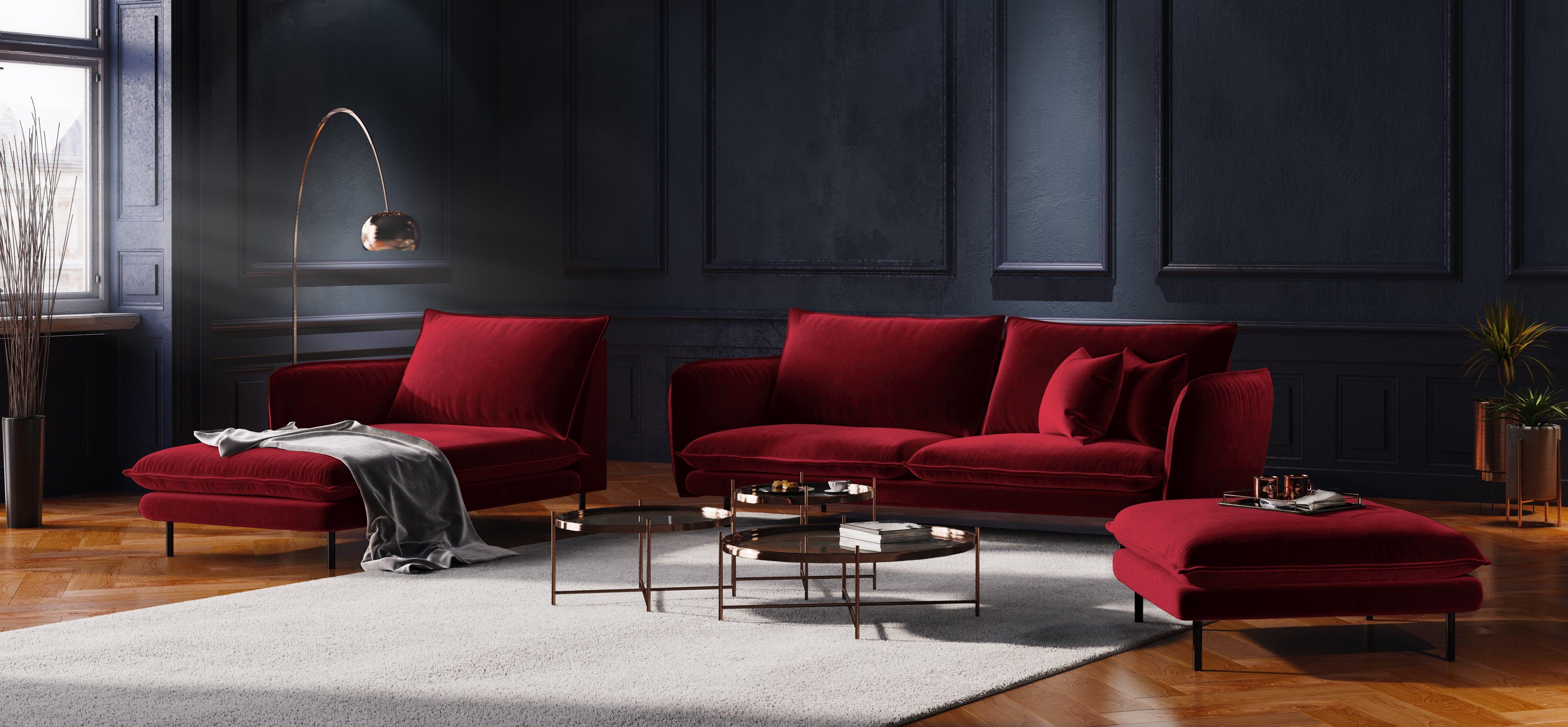 Sofa aksamitna 4-osobowa VIENNA bordowy z czarną podstawą Cosmopolitan Design    Eye on Design