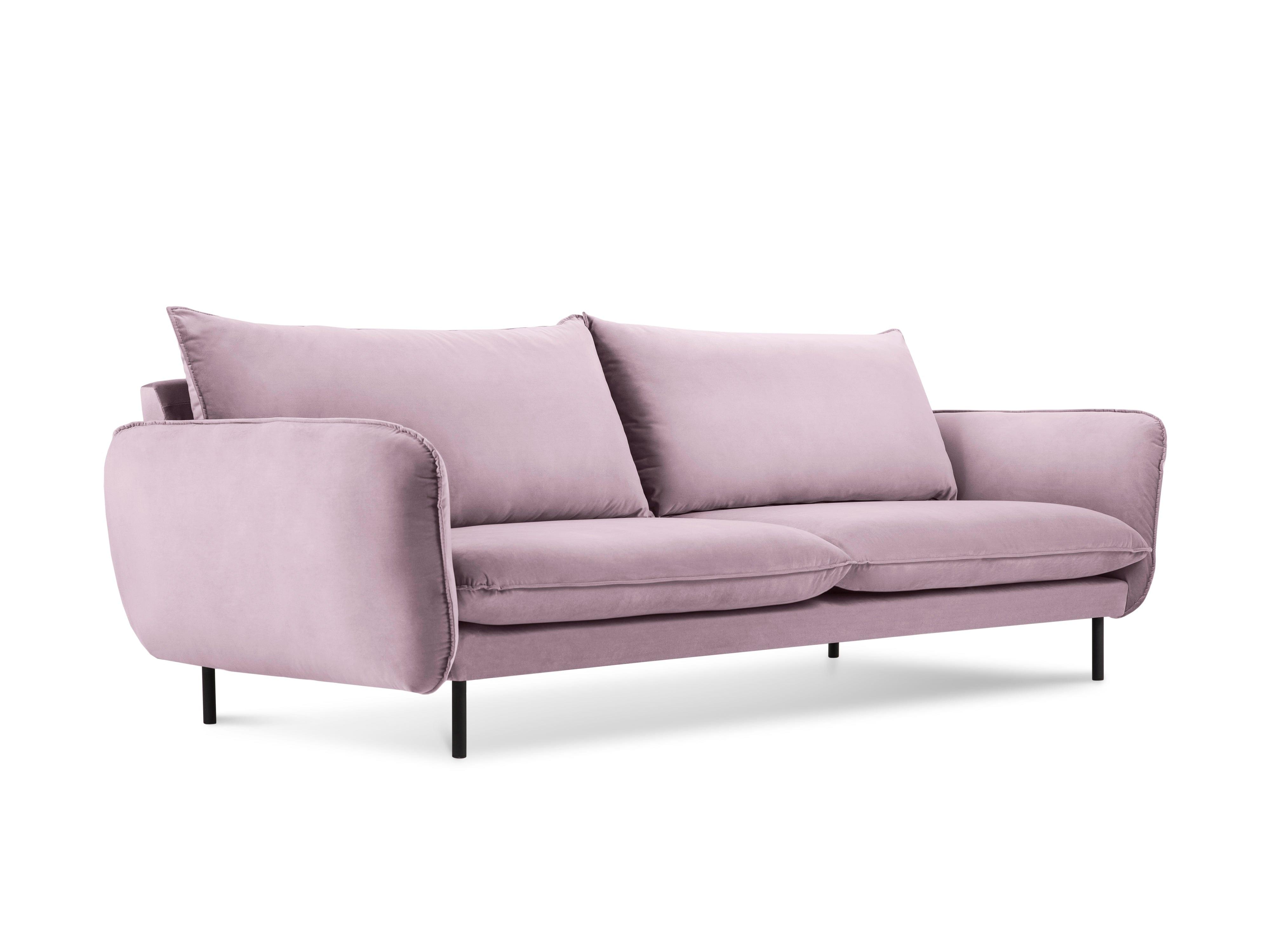 Sofa aksamitna 4-osobowa VIENNA pudrowy róż z czarną podstawą Cosmopolitan Design    Eye on Design