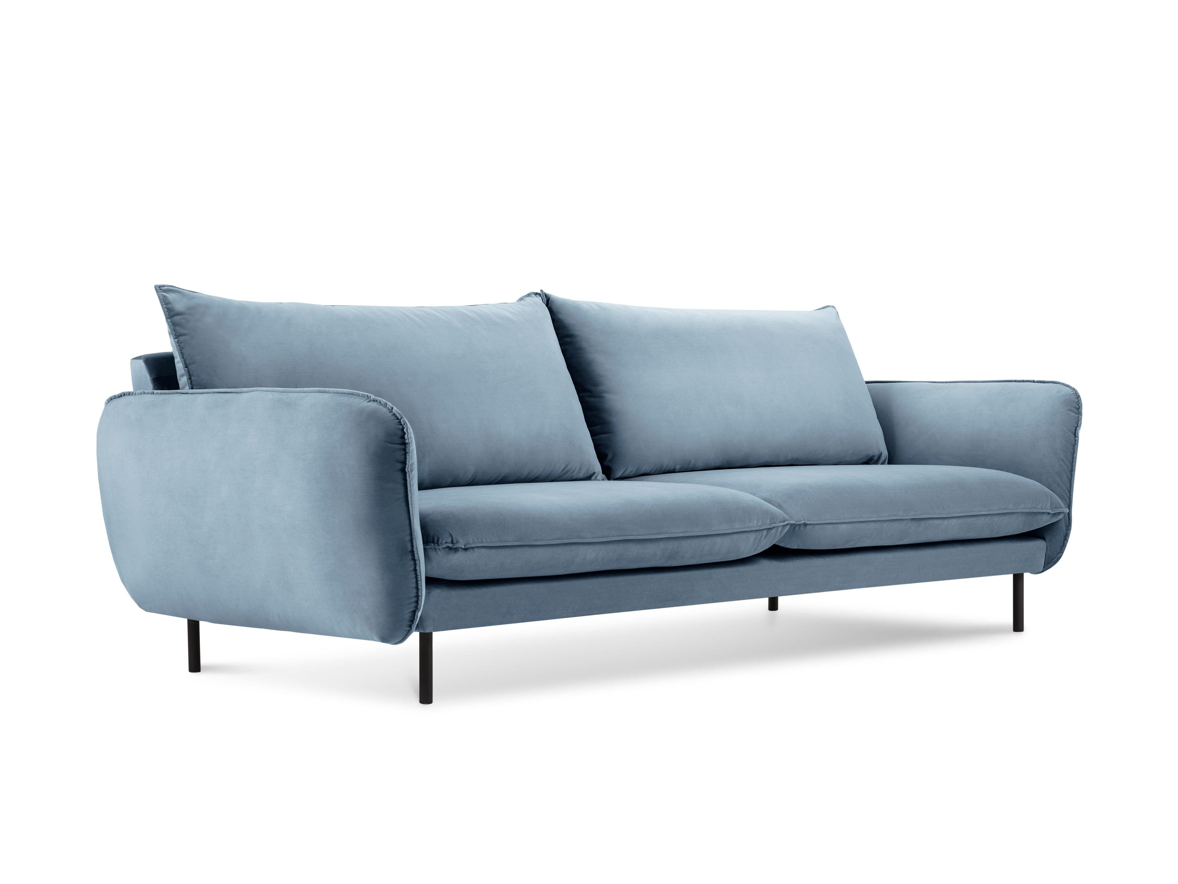 Sofa aksamitna 4-osobowa VIENNA jasnoniebieski z czarną podstawą Cosmopolitan Design    Eye on Design