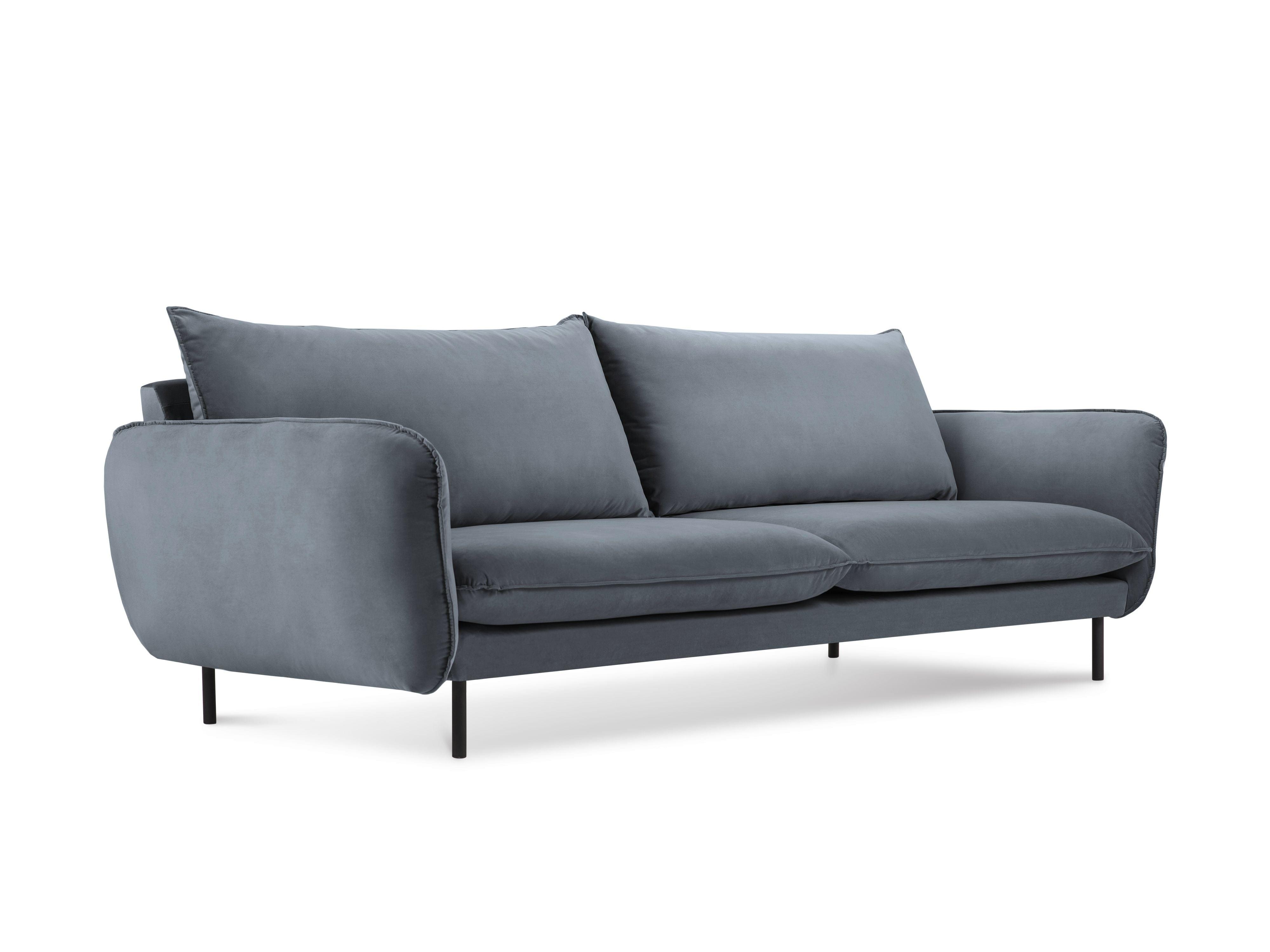 Sofa aksamitna 4-osobowa VIENNA szary z czarną podstawą Cosmopolitan Design    Eye on Design