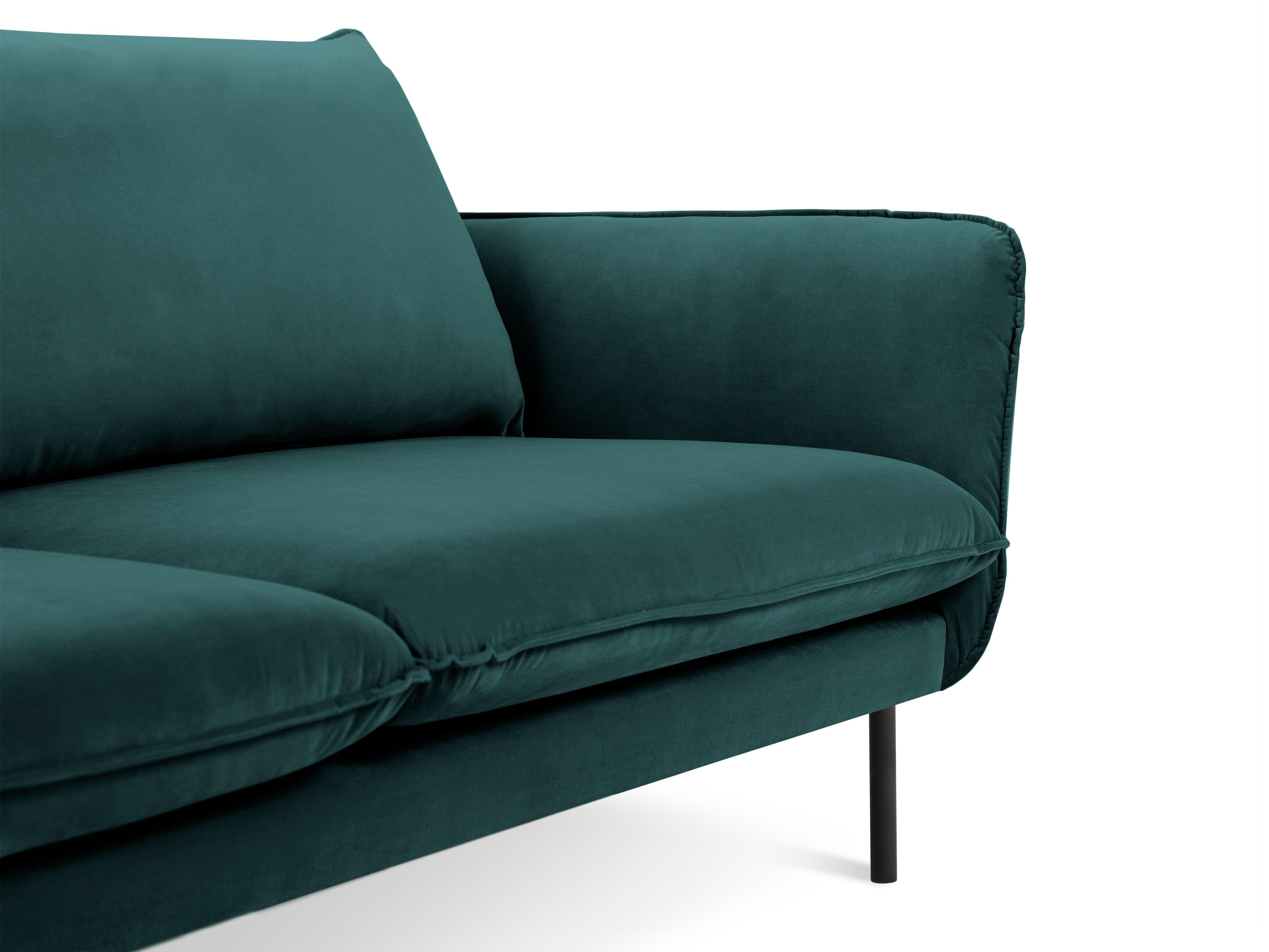 Sofa aksamitna 4-osobowa VIENNA morski z czarną podstawą Cosmopolitan Design    Eye on Design