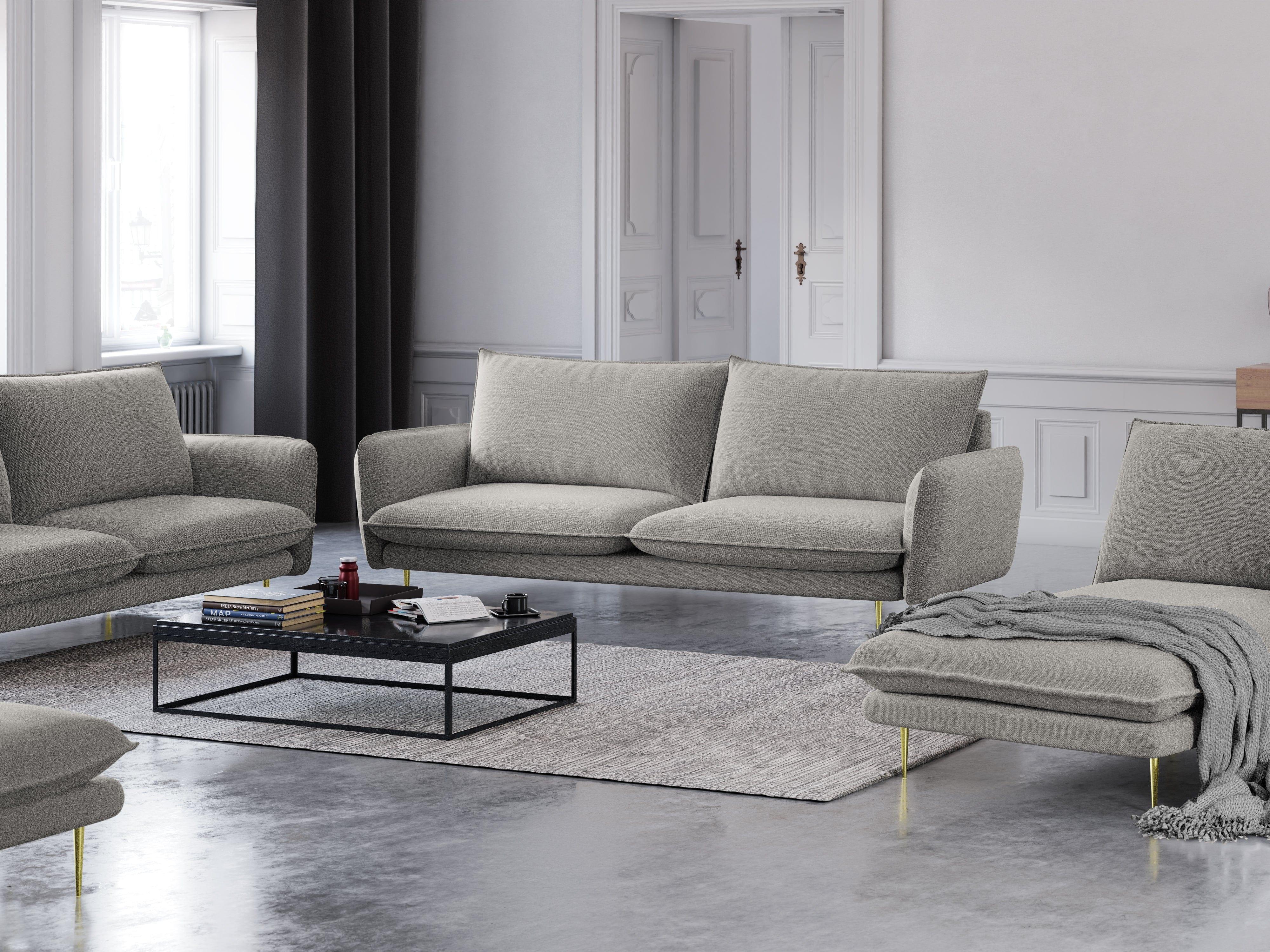 Sofa 4-osobowa VIENNA jasnoszary ze złotą podstawą, Cosmopolitan Design, Eye on Design