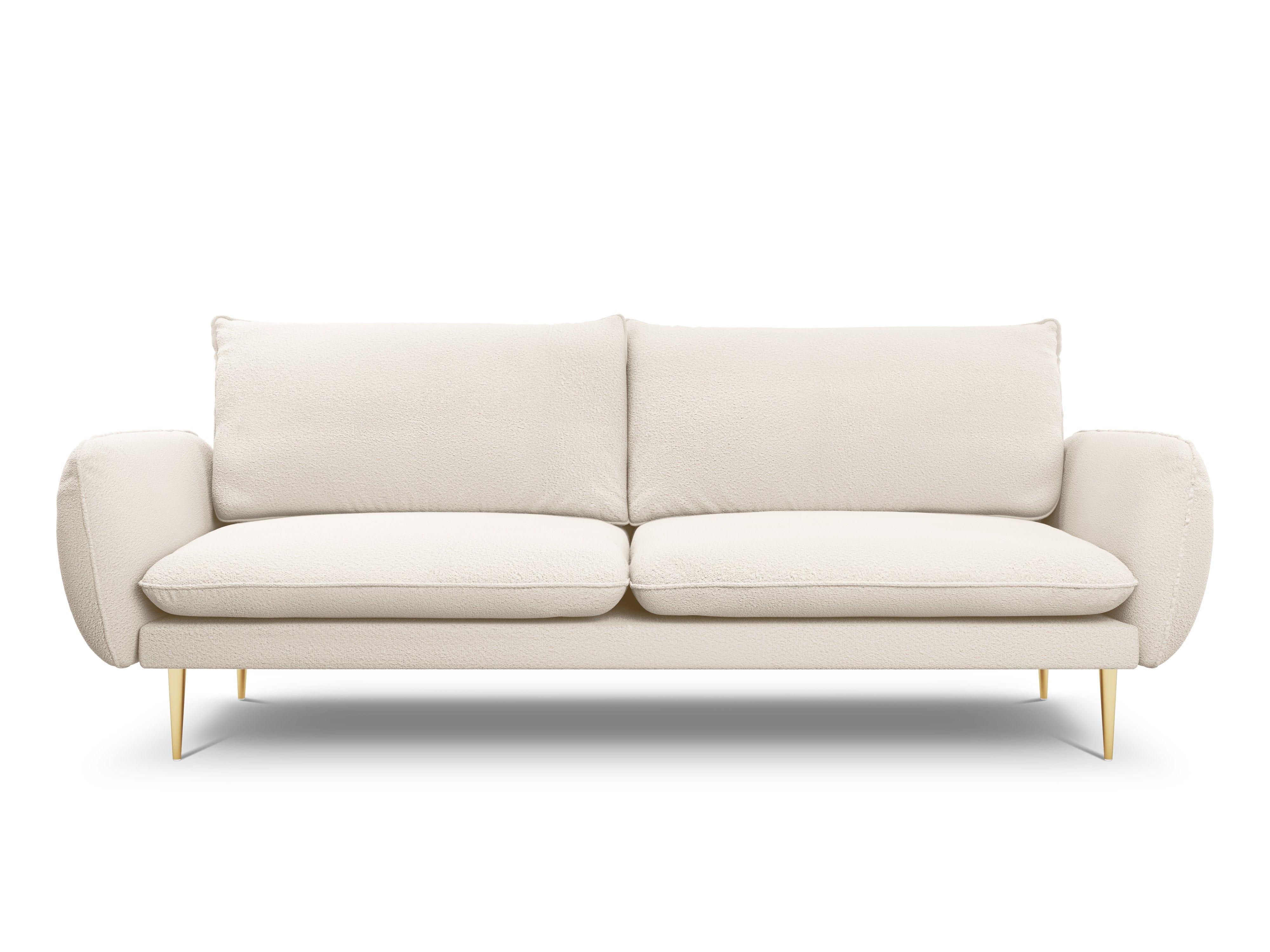 Sofa w tkaninie boucle 4-osobowa VIENNA beżowy ze złotą podstawą Cosmopolitan Design    Eye on Design