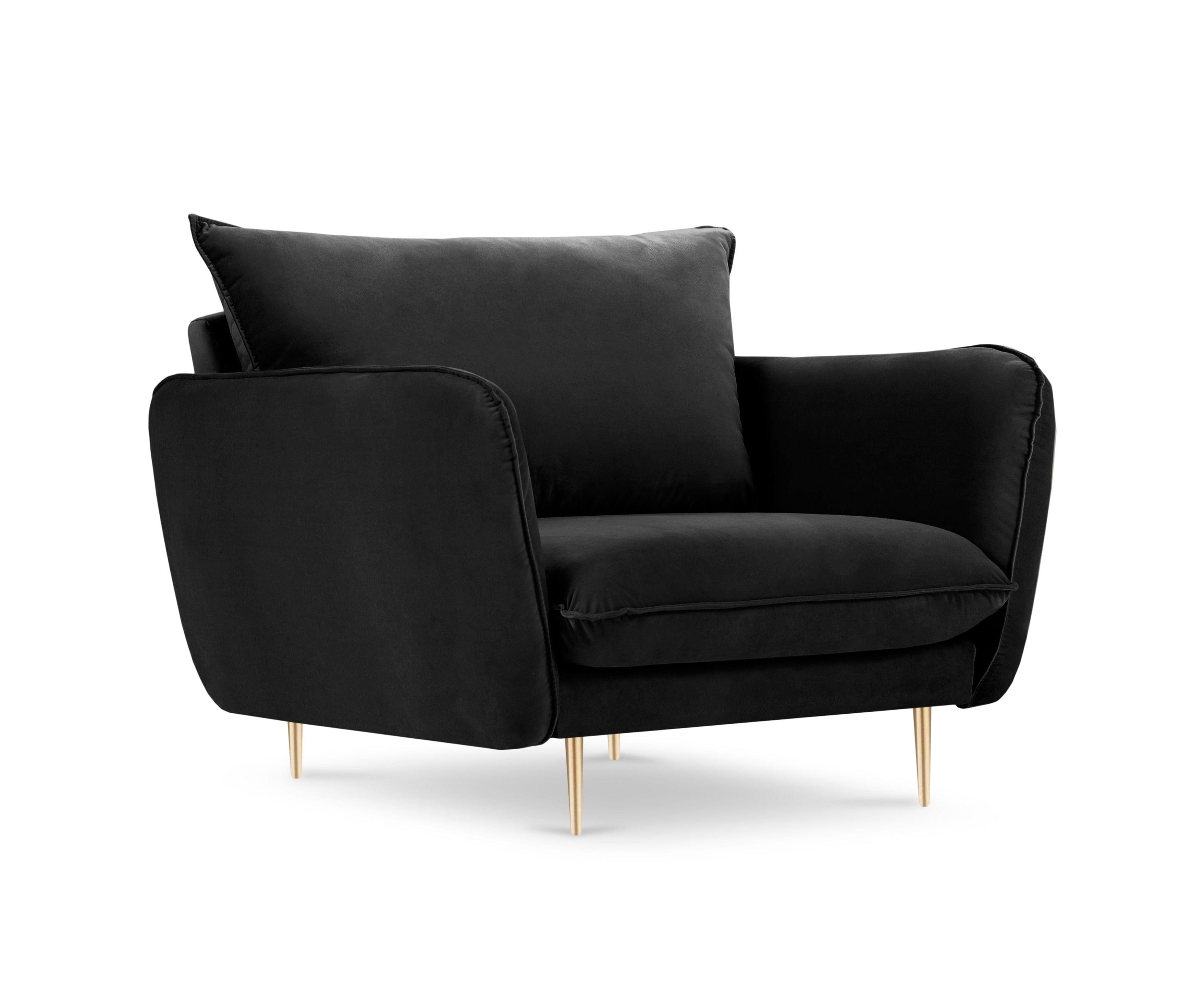 Fotel aksamitny VIENNA czarny ze złotą podstawą Cosmopolitan Design    Eye on Design