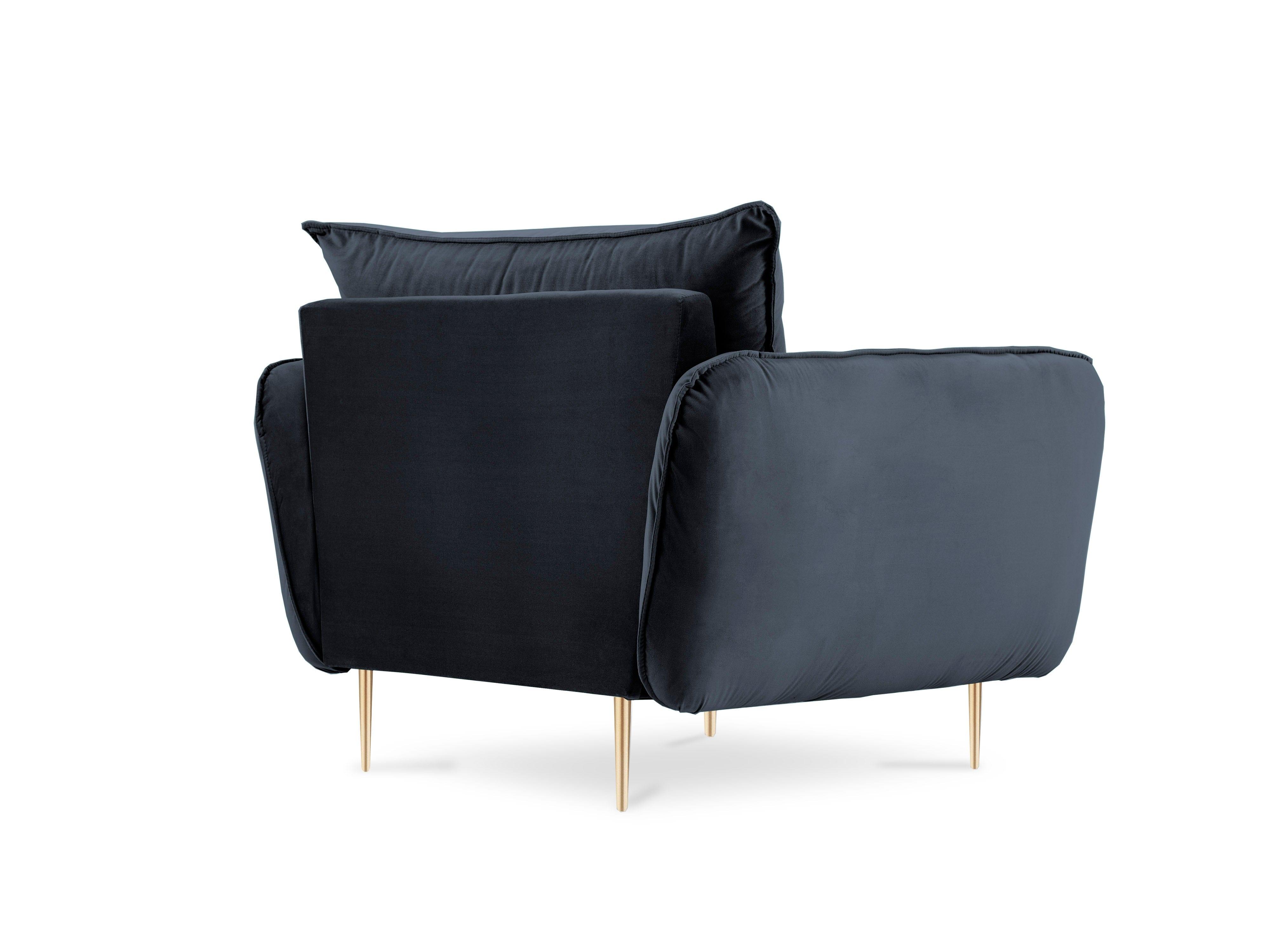 Fotel aksamitny VIENNA granatowy ze złotą podstawą Cosmopolitan Design    Eye on Design