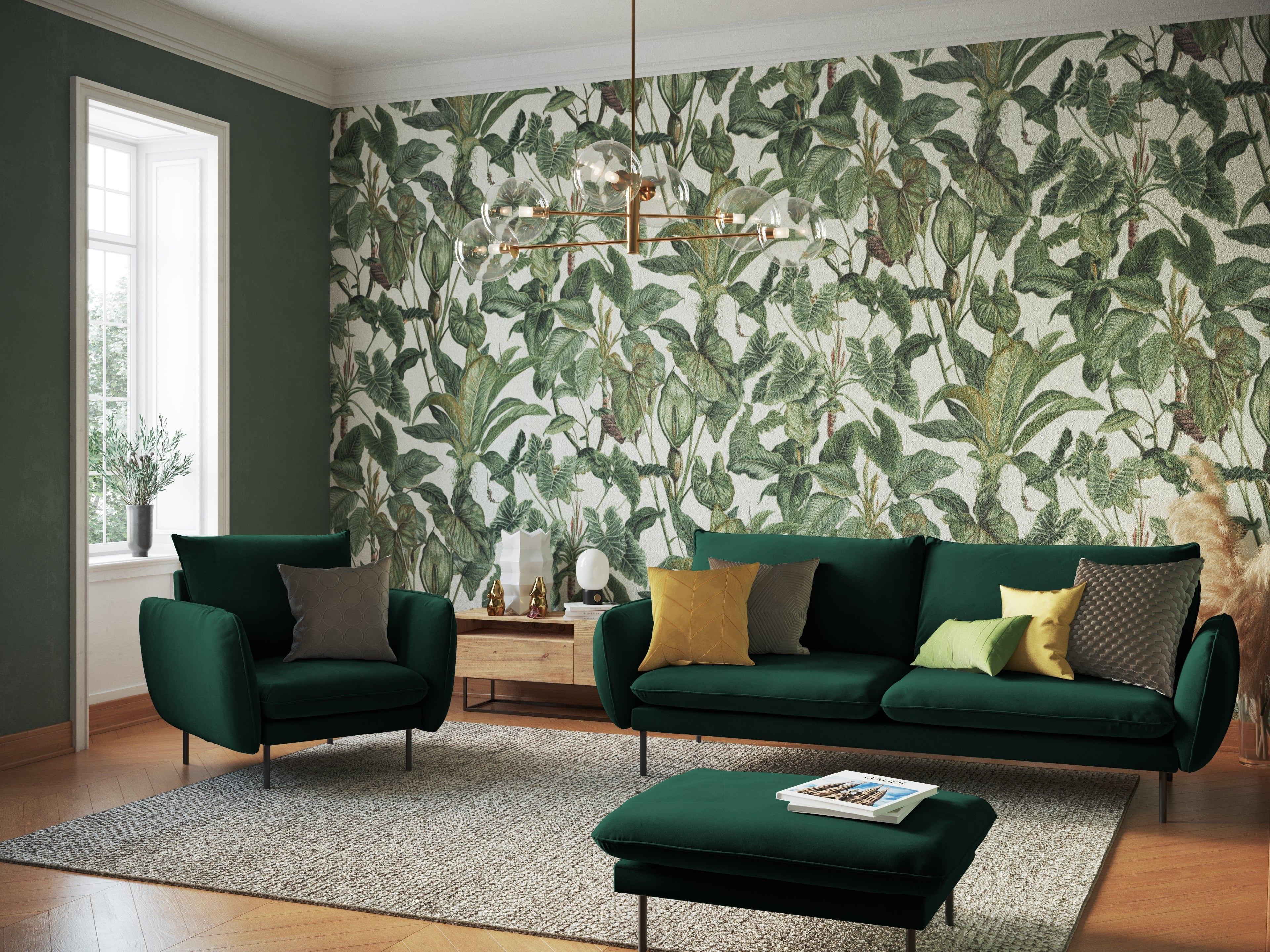 Fotel aksamitny VIENNA zielony z czarną podstawą, Cosmopolitan Design, Eye on Design
