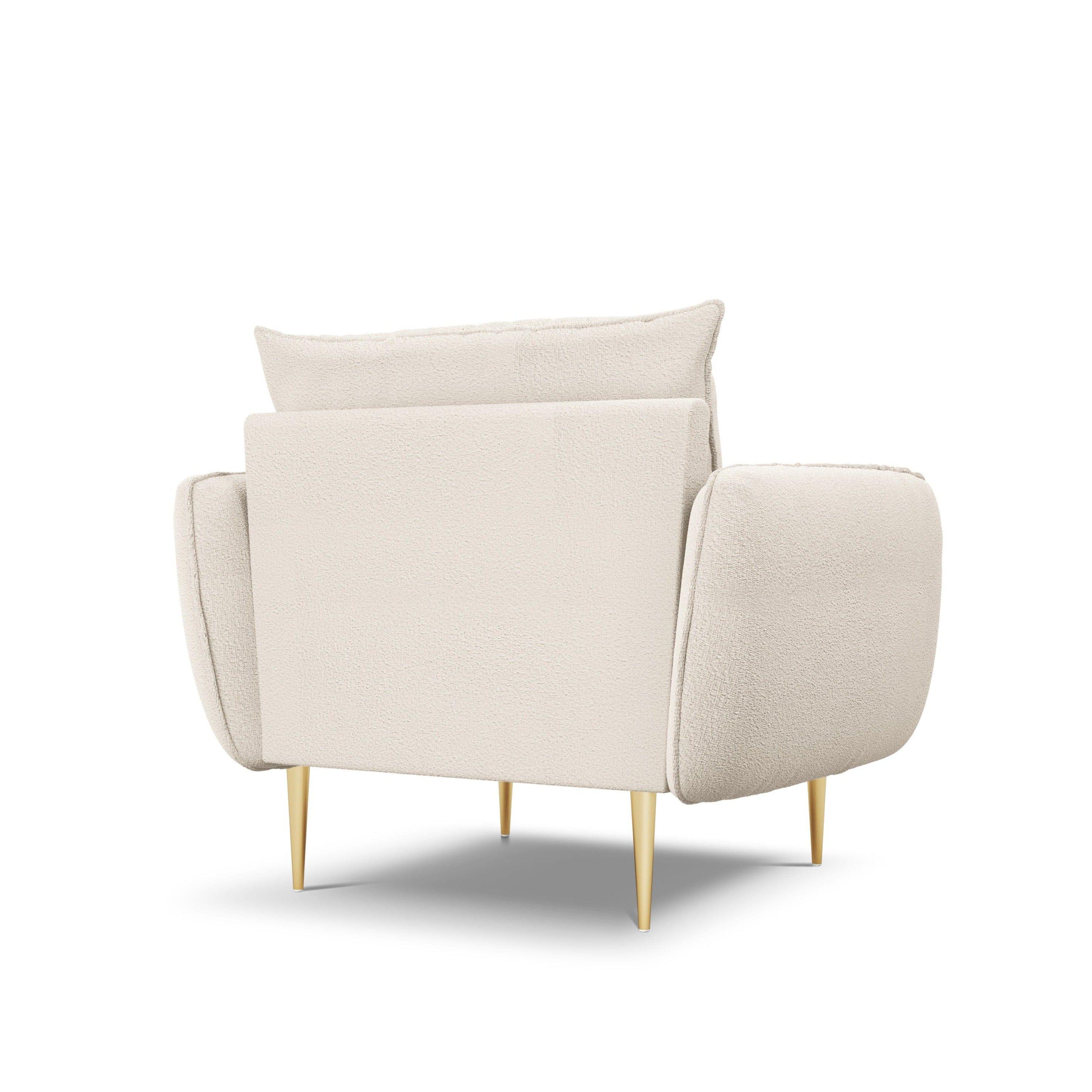 Fotel w tkaninie boucle VIENNA beżowy ze złotą podstawą Cosmopolitan Design    Eye on Design