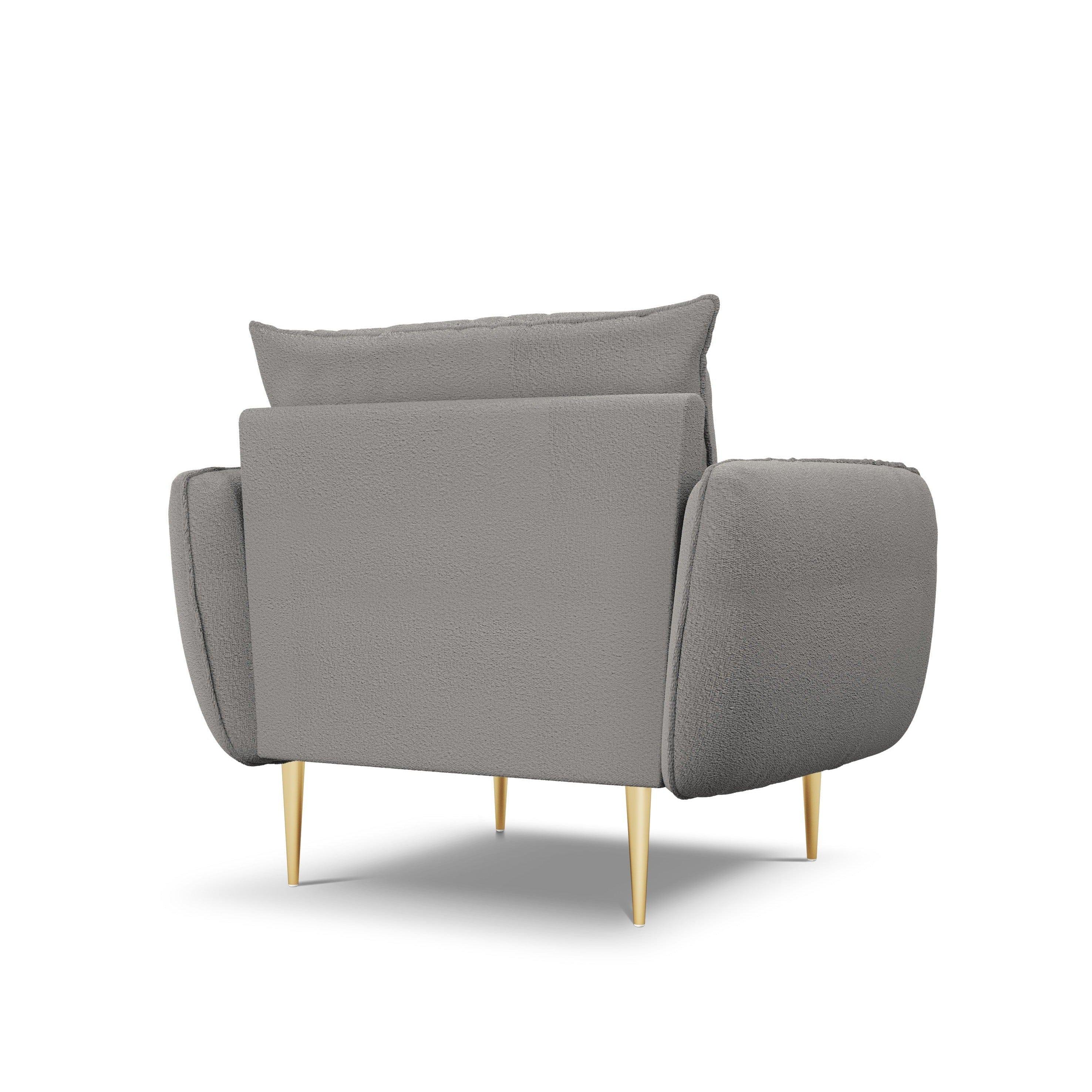 Fotel w tkaninie boucle VIENNA szary ze złotą podstawą Cosmopolitan Design    Eye on Design