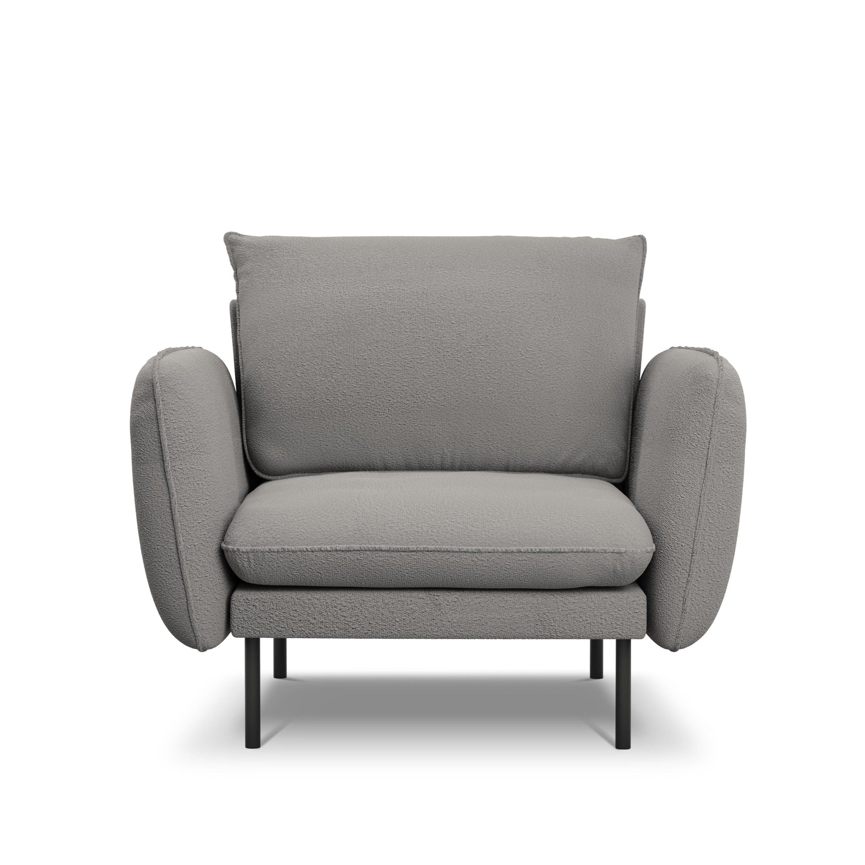 Fotel w tkaninie boucle VIENNA szary z czarną podstawą Cosmopolitan Design    Eye on Design