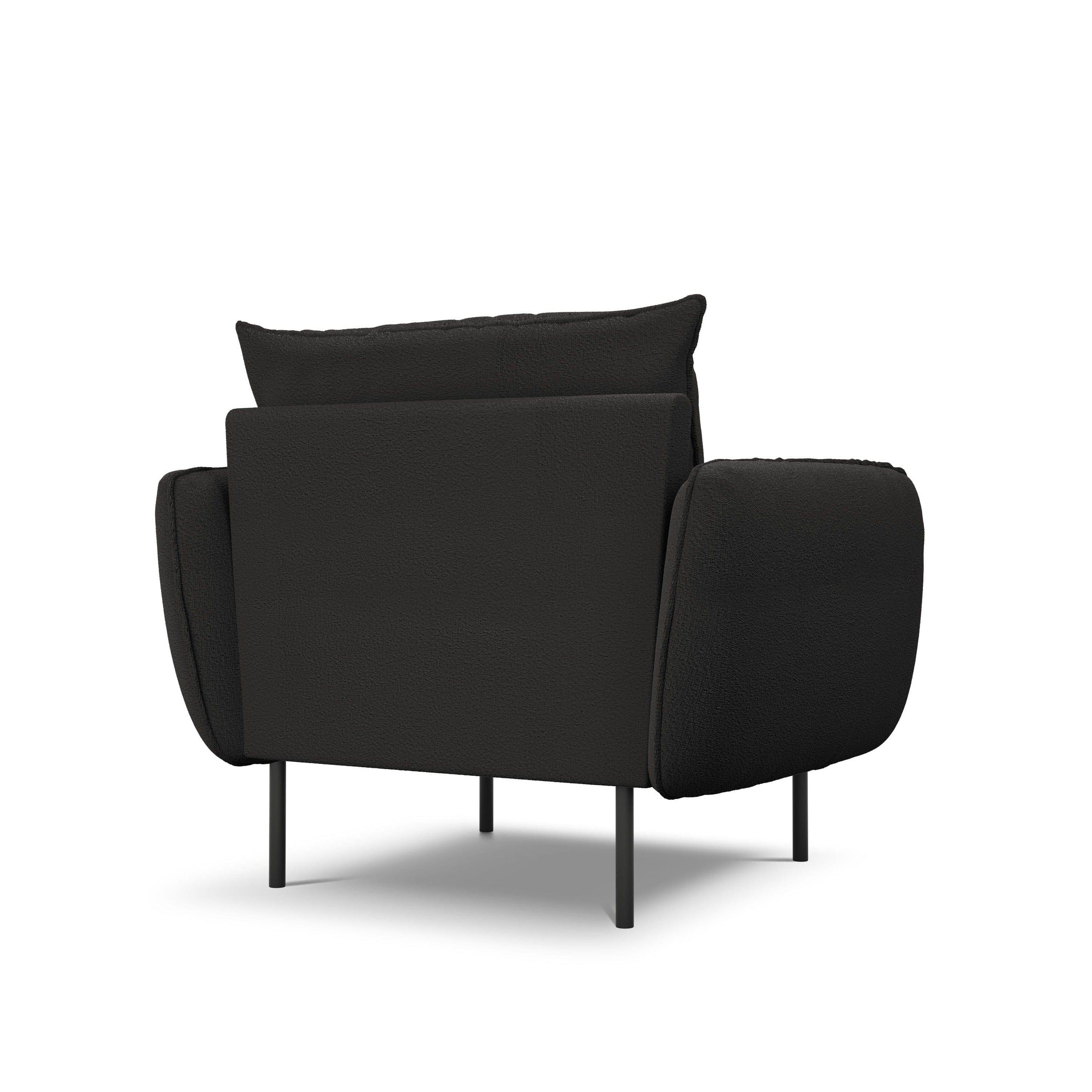 Fotel w tkaninie boucle VIENNA czarny z czarną podstawą Cosmopolitan Design    Eye on Design