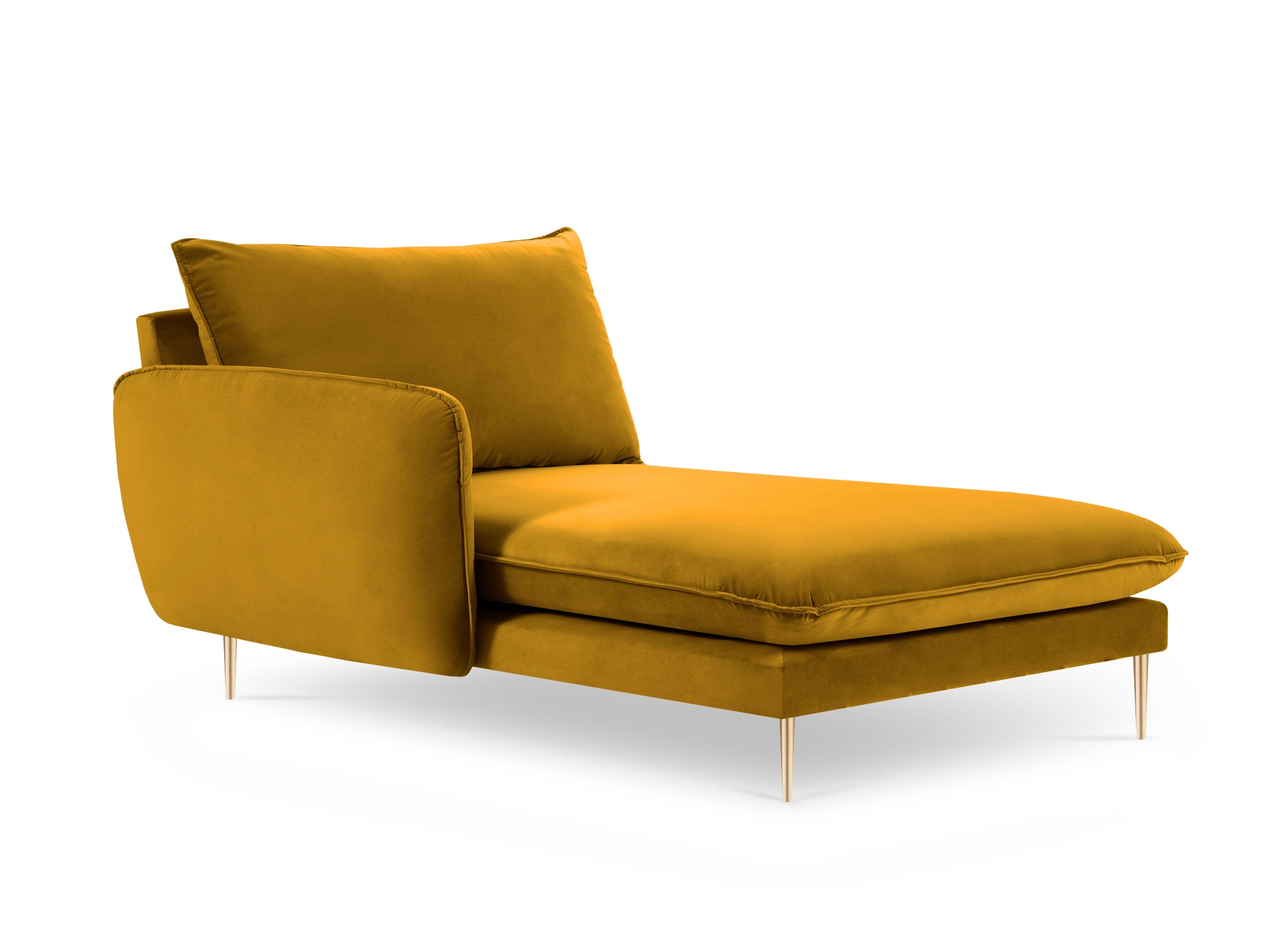 Szezlong aksamitny lewostronny VIENNA żółty ze złotą podstawą Cosmopolitan Design    Eye on Design