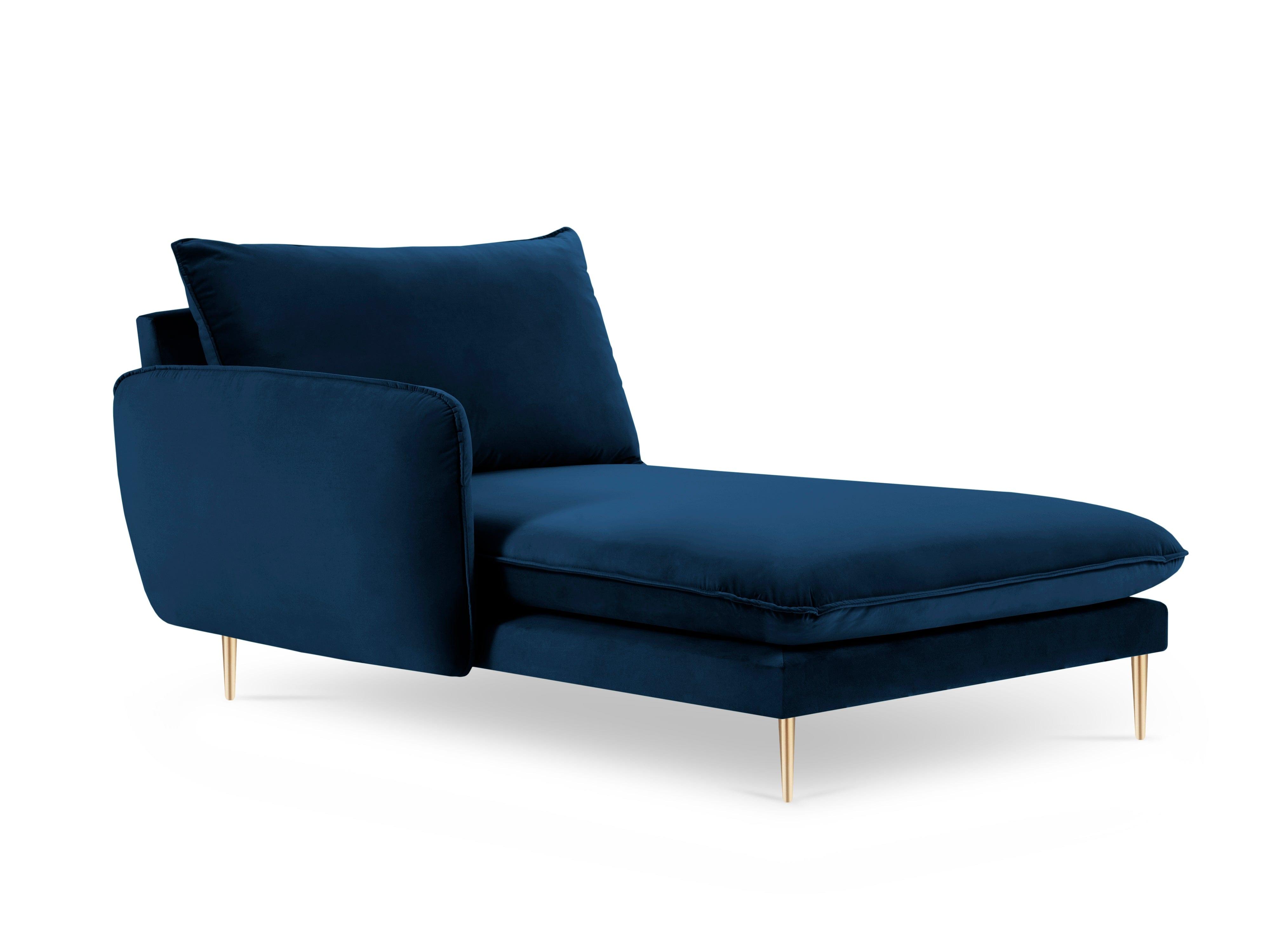 Szezlong aksamitny lewostronny VIENNA niebieski ze złotą podstawą Cosmopolitan Design    Eye on Design