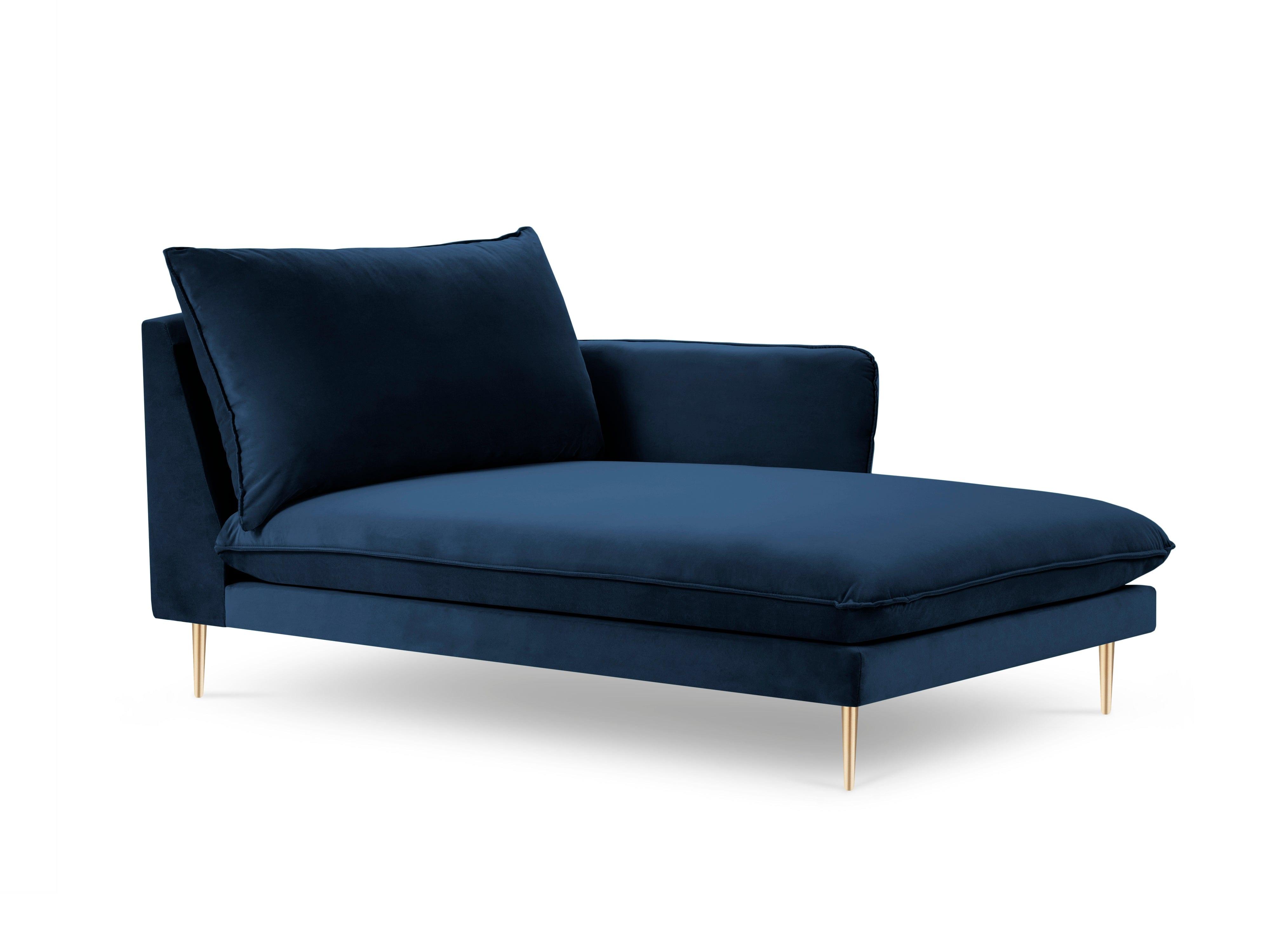 Szezlong aksamitny prawostronny VIENNA niebieski ze złotą podstawą Cosmopolitan Design    Eye on Design