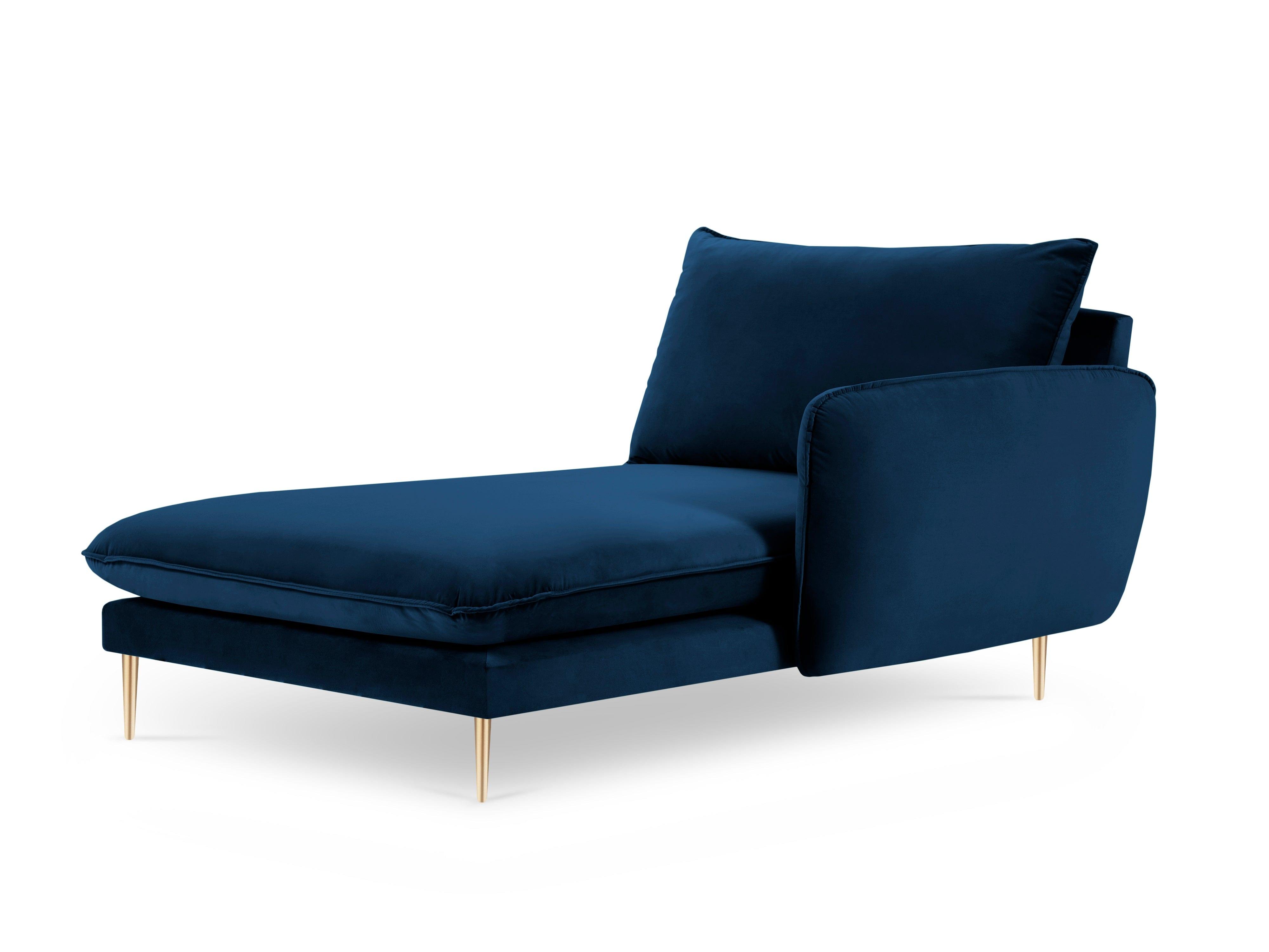 Szezlong aksamitny prawostronny VIENNA niebieski ze złotą podstawą Cosmopolitan Design    Eye on Design
