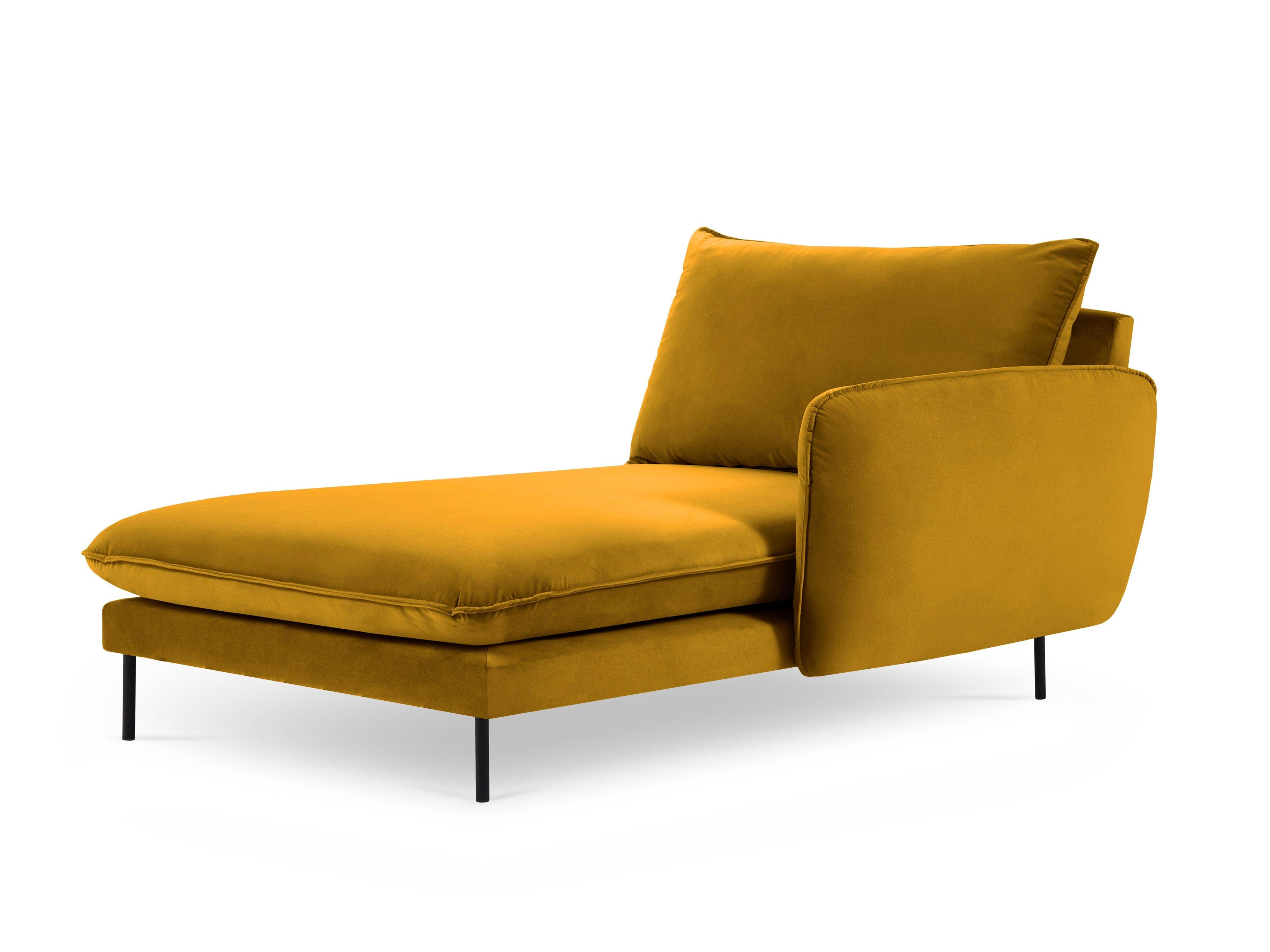 Szezlong aksamitny prawostronny VIENNA żółty z czarną podstawą Cosmopolitan Design    Eye on Design