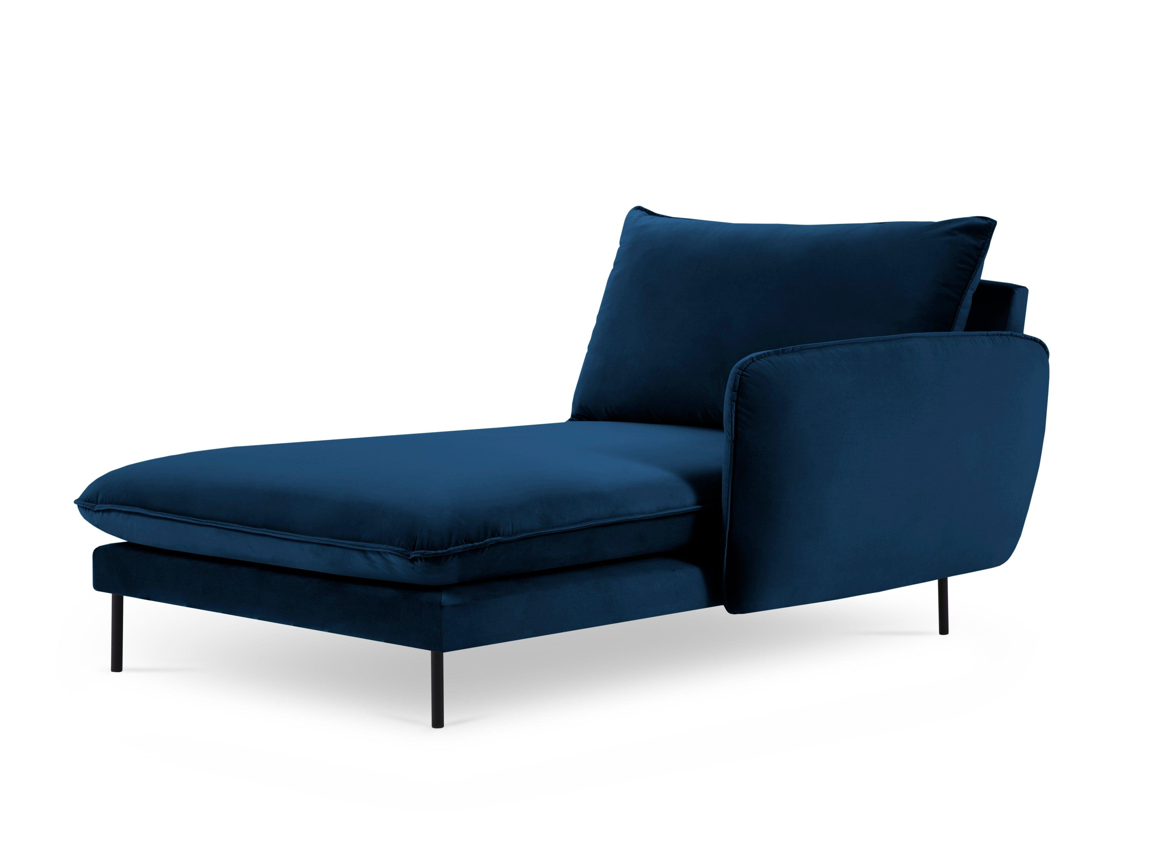 Szezlong aksamitny prawostronny VIENNA niebieski z czarną podstawą Cosmopolitan Design    Eye on Design