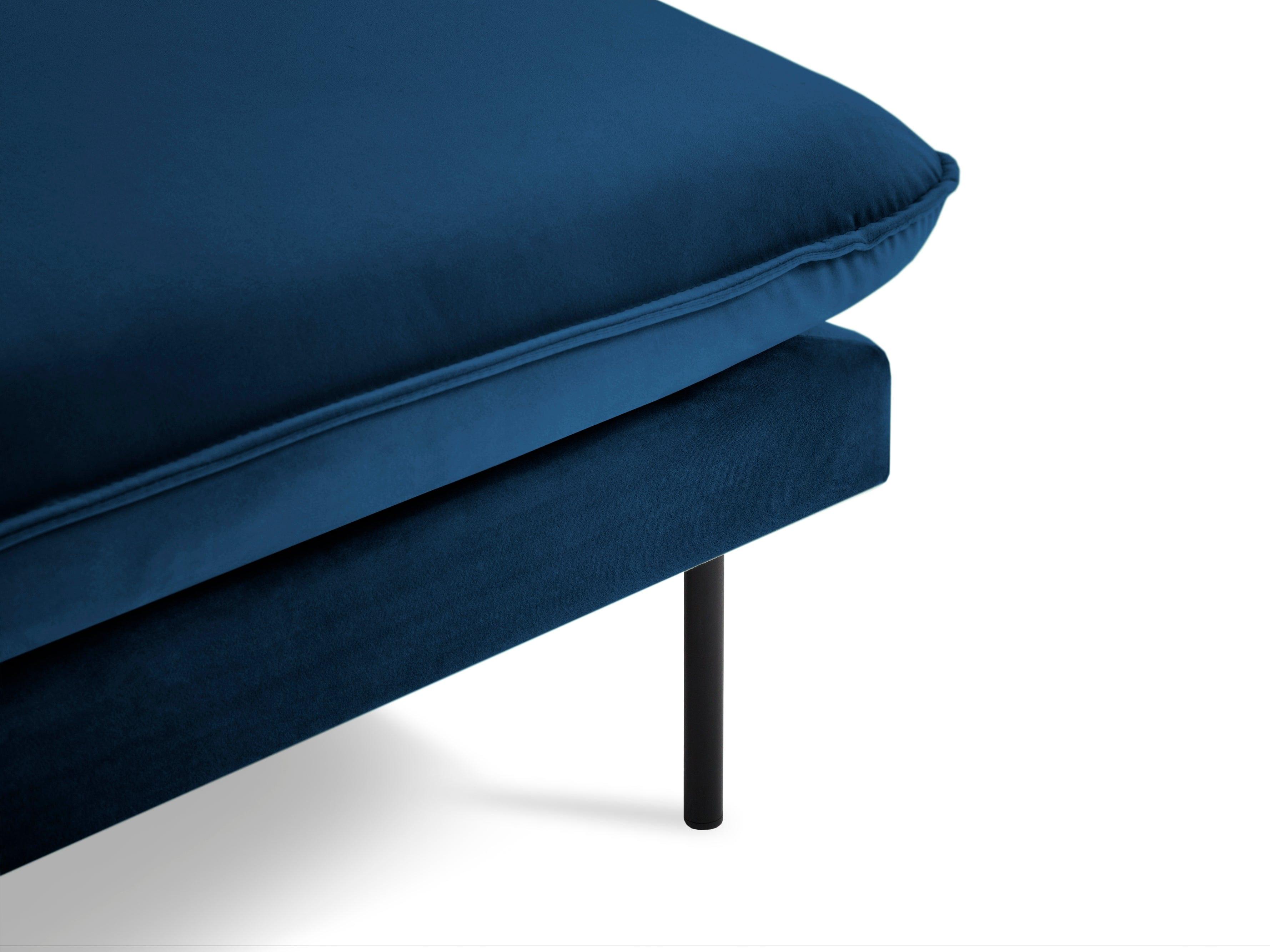 Narożnik aksamitny lewostronny VIENNA niebieski z czarną podstawą Cosmopolitan Design    Eye on Design