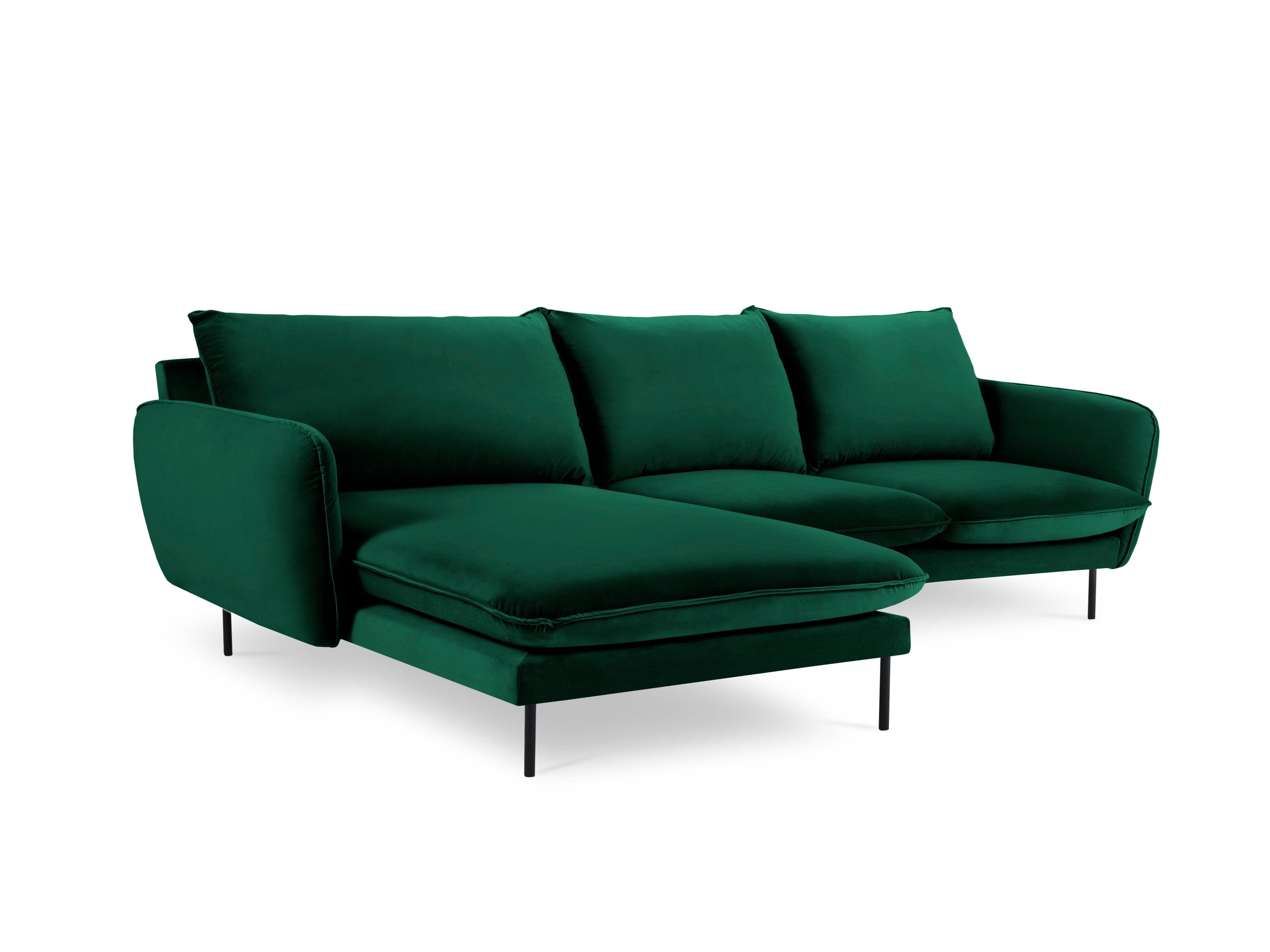 Narożnik aksamitny lewostronny VIENNA zielony z czarną podstawą Cosmopolitan Design    Eye on Design
